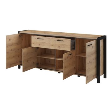 Lomadox Sideboard ACCRA-83, Taurus Eiche Nb. mit schwarzem Gestell 213/91/41 cm