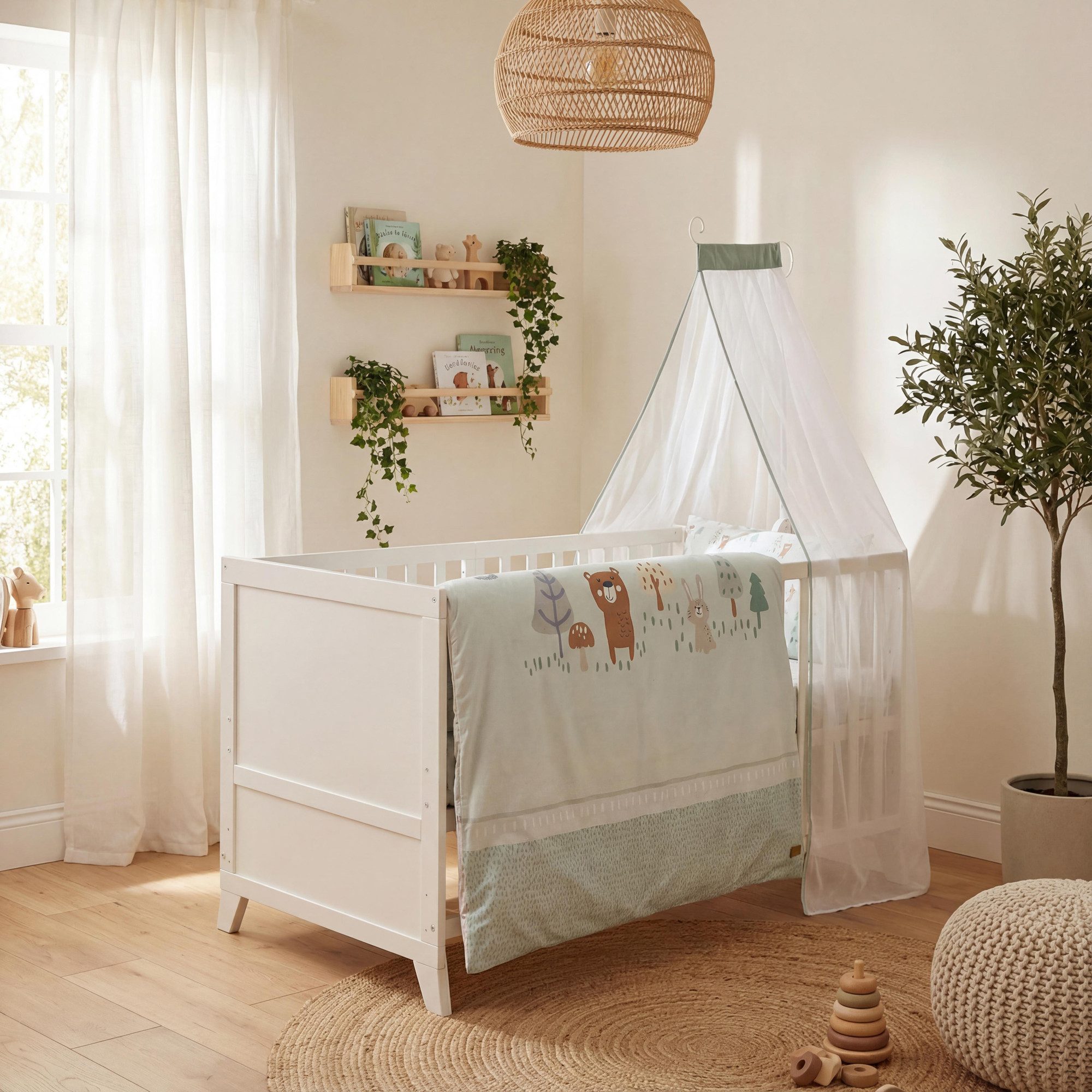 roba® Kinderbettwäsche Woodland Buddies 100 x 135 cm - Babybettwäsche mit Tier & Waldmotiven, Baumwolle, 2 teilig, Bezug für Bettdecke 100 x135 cm + Kopfkissen 40 x 60 cm - Pastellgrün
