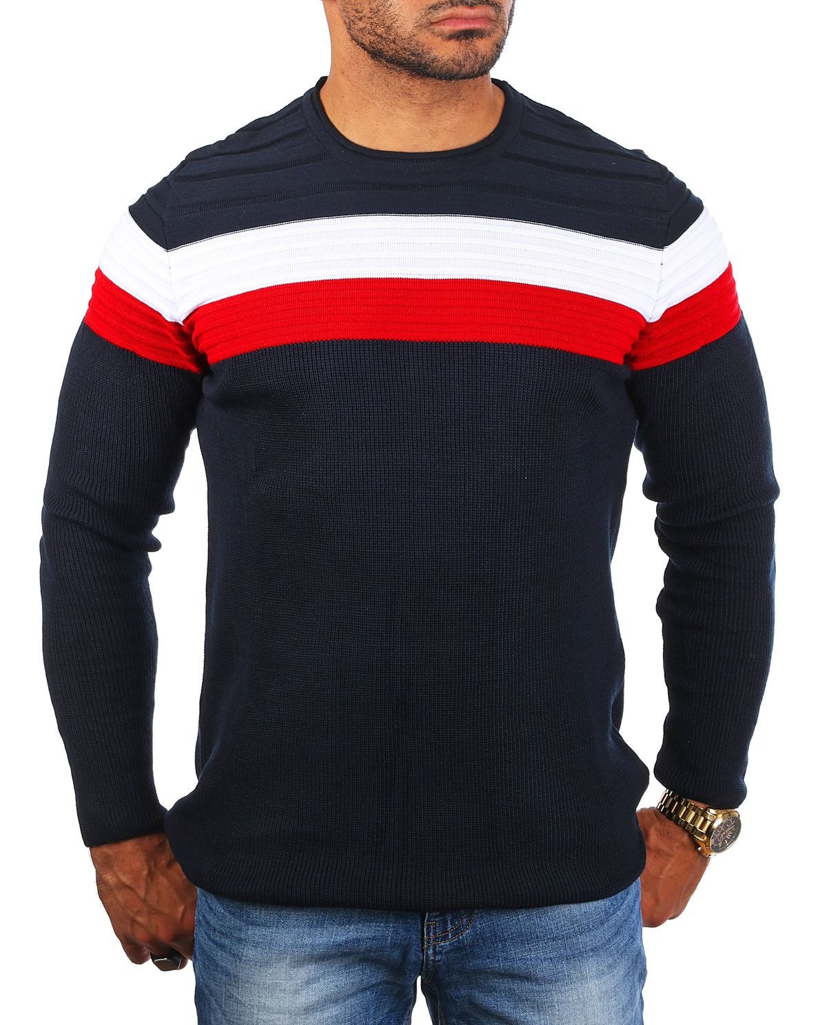 CARISMA Strickpullover Herren leichter Feinstrick einfarbig uni gestreift r günstig online kaufen