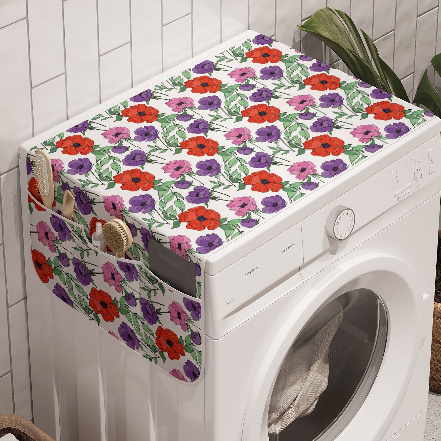 und Abakuhaus Botanischer Badorganizer Anemonen Waschmaschine Muster Trockner, Blumen Anti-Rutsch-Stoffabdeckung für