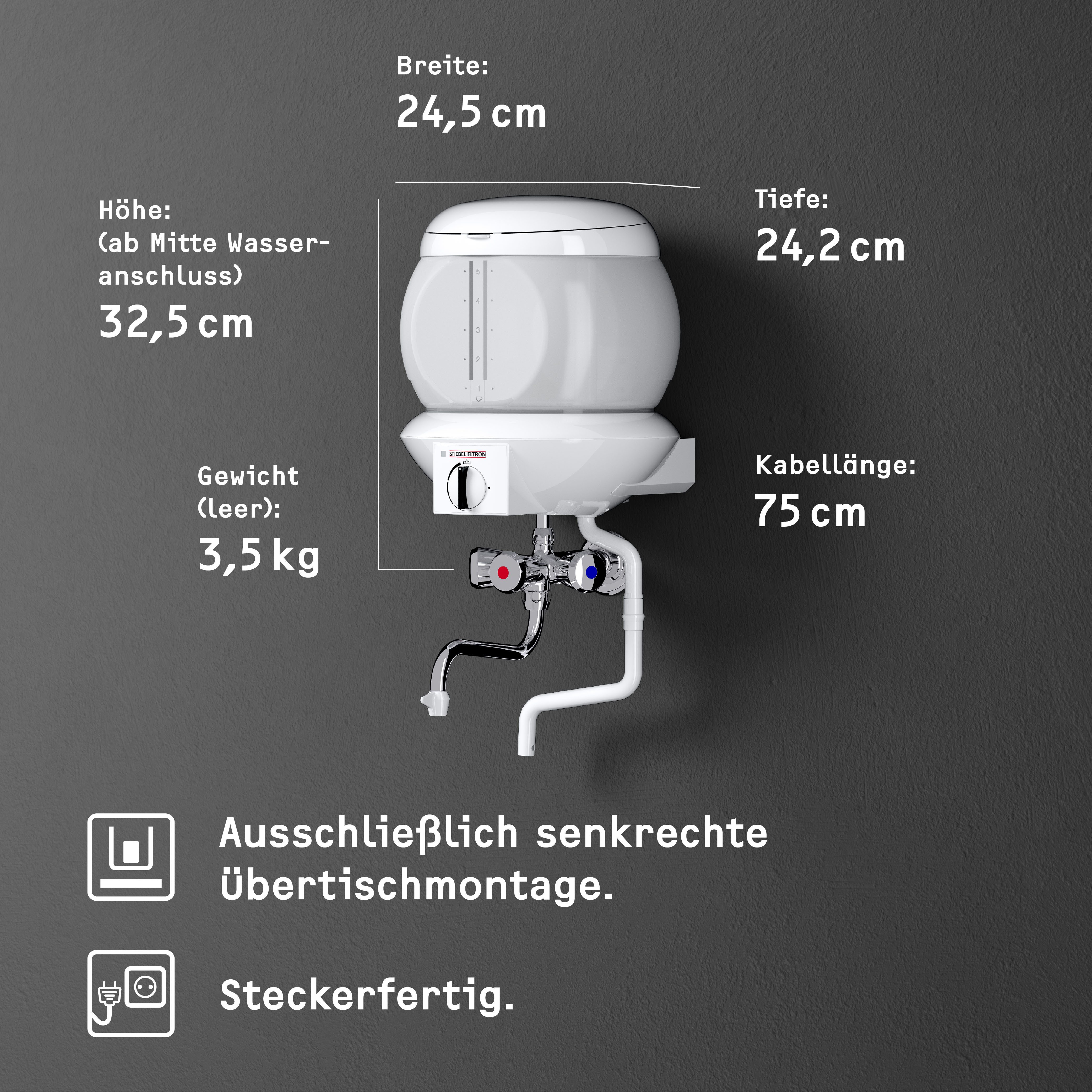 STIEBEL ELTRON Kochendwassergerät EBK 5 GA, min. 35 °C, 5 l, für die Küche, Glas