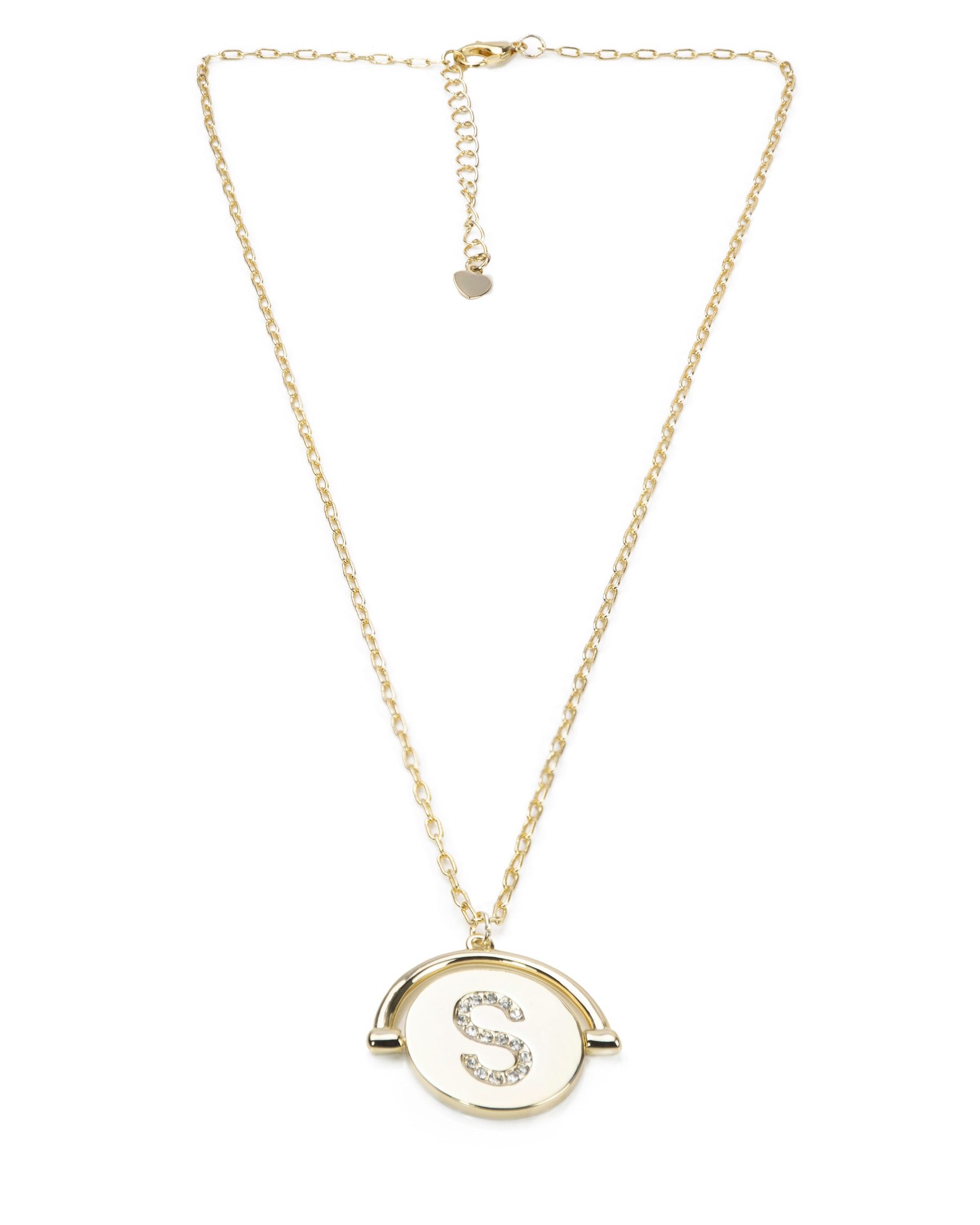 MayTree Kette mit Anhänger Buchstabe S beidseitig Messing 14K vergoldet, mit Zirkonia (Stück, 1-tlg), Statementkette, beidseitig, mit positiver Botschaft