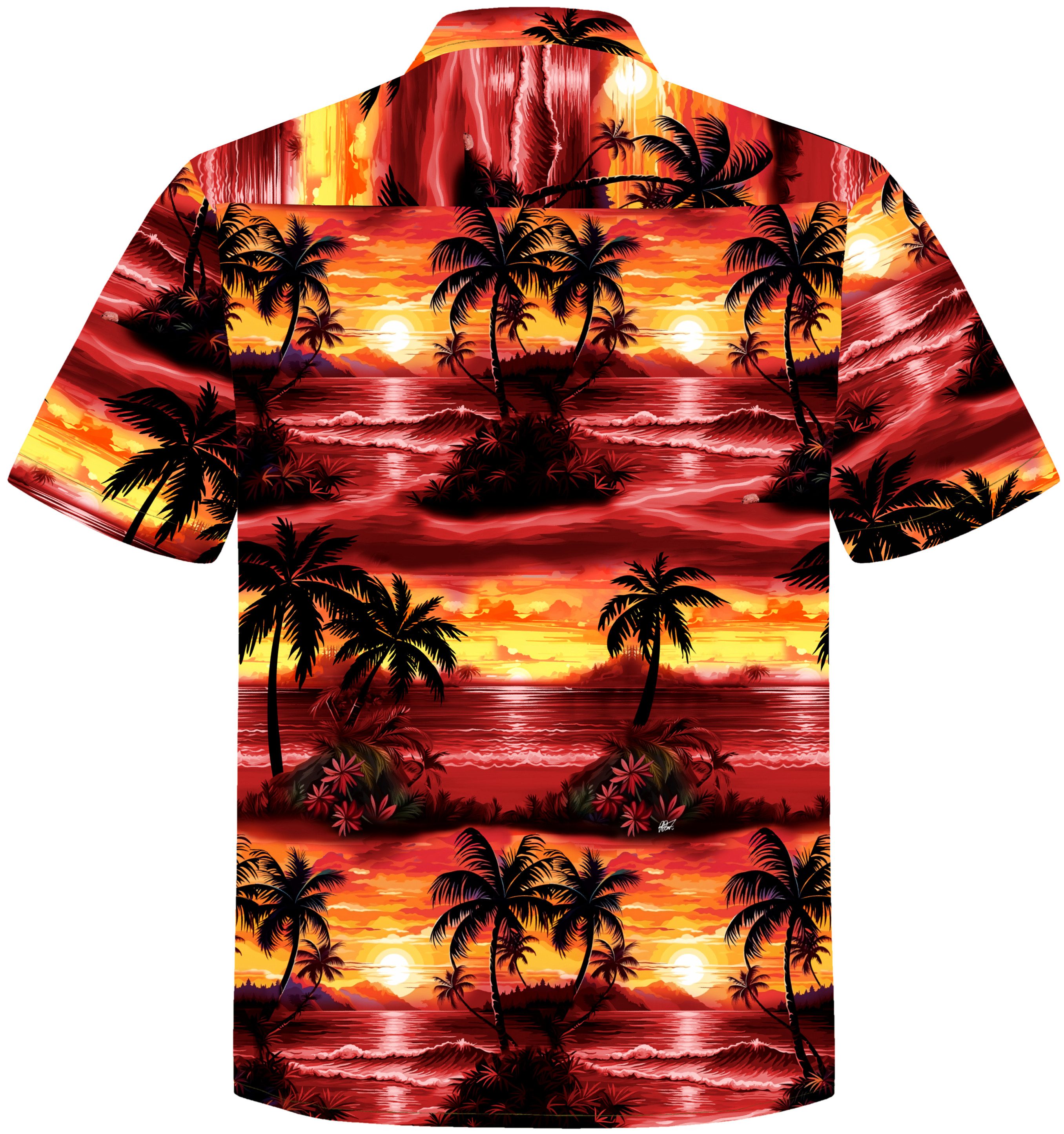 Hawaiihemdshop.de Hawaiihemd Hawaii Hemd Herren Baumwolle Kurzarm Hawaiihemd mit Palmen und Meer