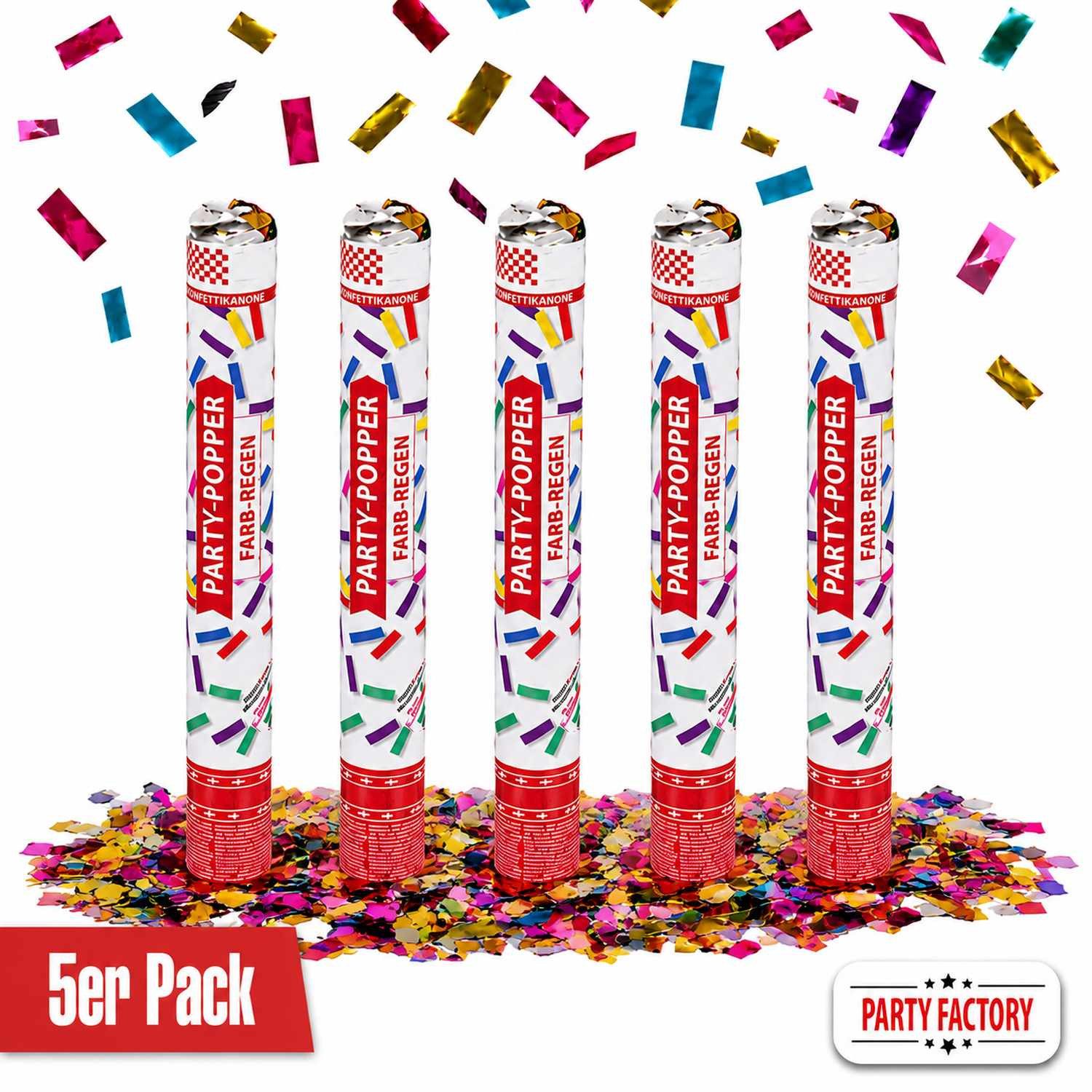 Party Factory Konfetti Party Popper 40cm Farbregen Konfetti 5er Set Party Dekoration