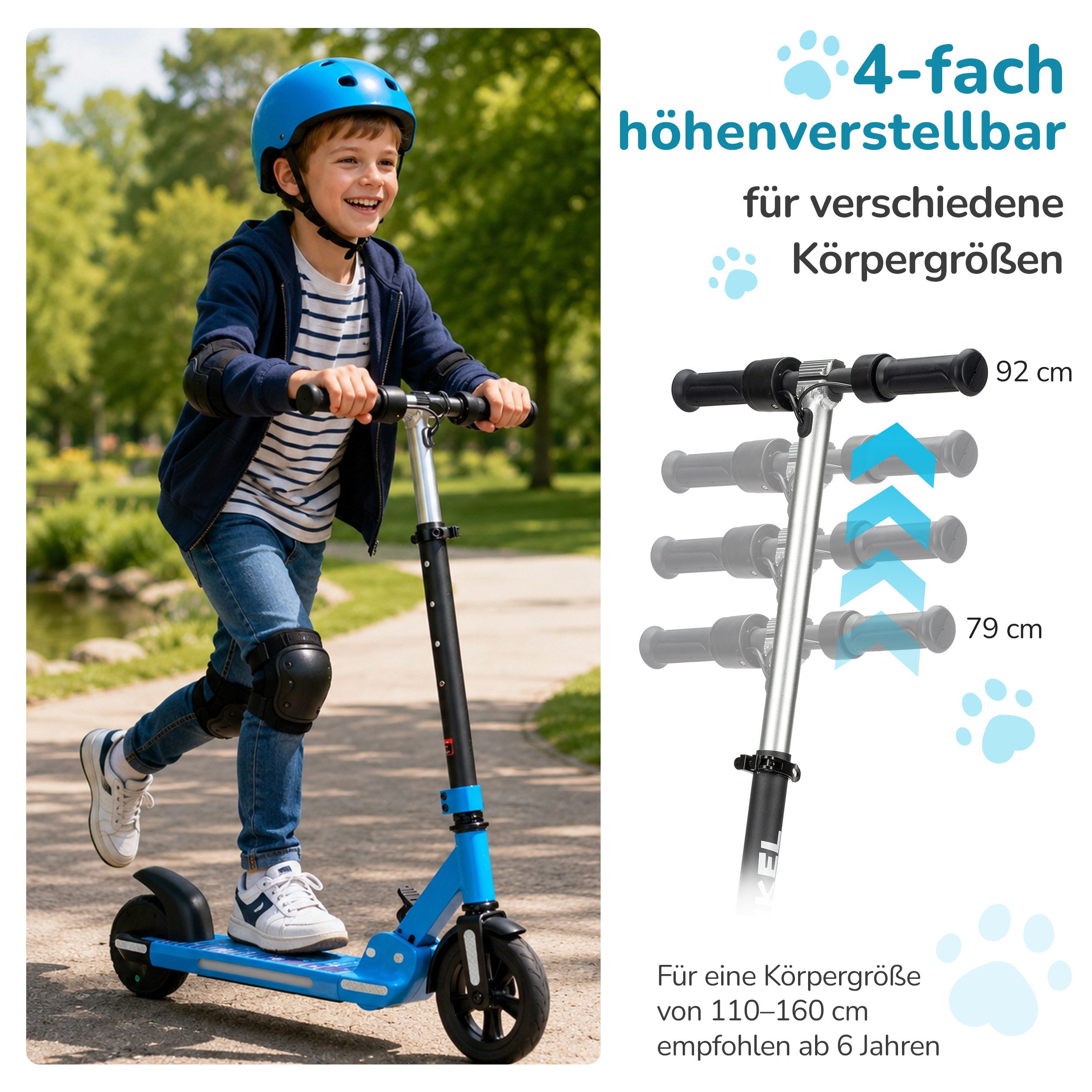 Vankel Elektro-Kinderroller ab 6 Jahren, klappbar, höhenverstellbar, für ca. 110-160cm, Belastbarkeit 50 kg, 14km/h, E Scooter für Kinder, faltbar, nur 6,5kg