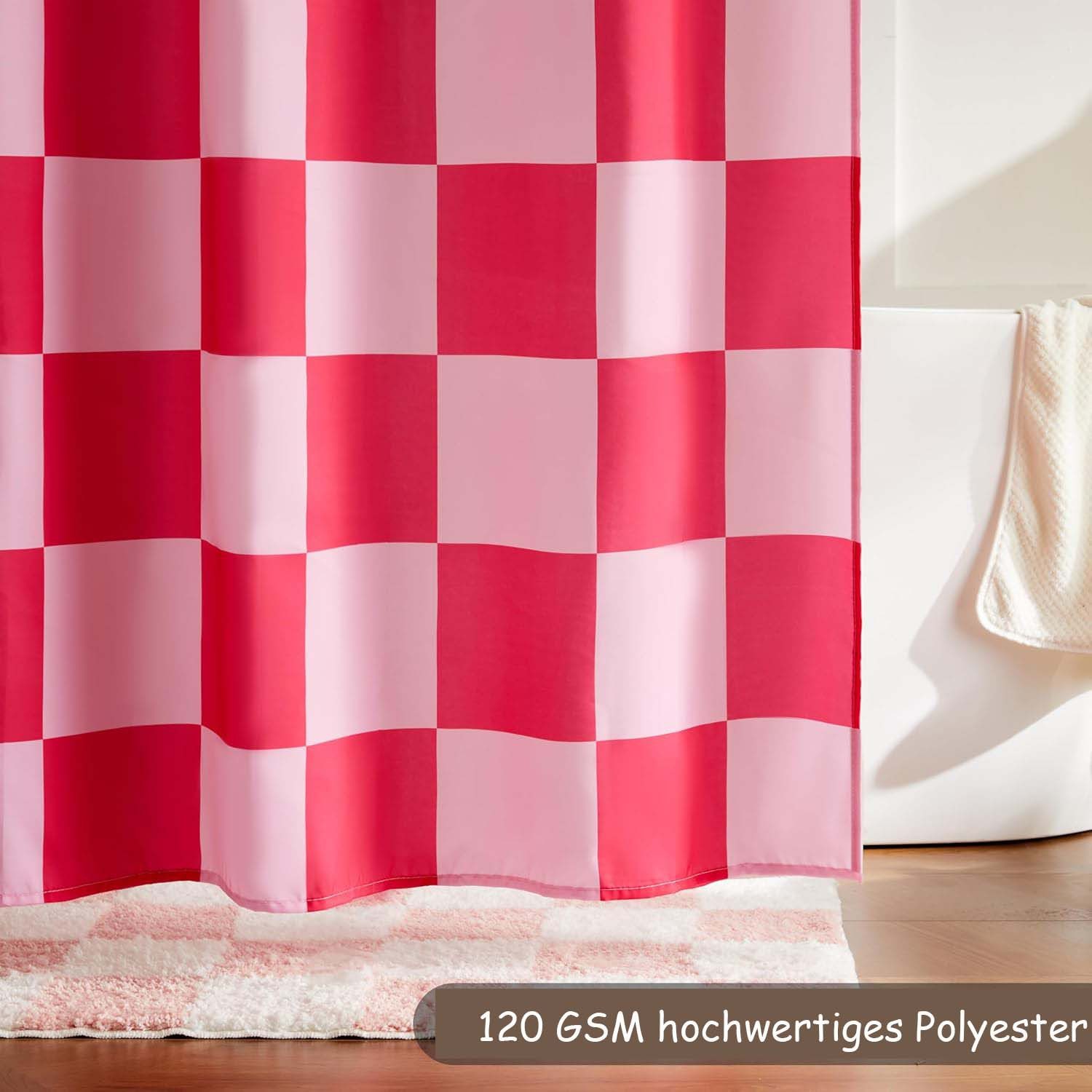 Zyronn Duschvorhang Karierter Duschvorhang für Badezimmer Hübsches Retro-Schachbrettmuster – Bild 5 von 5