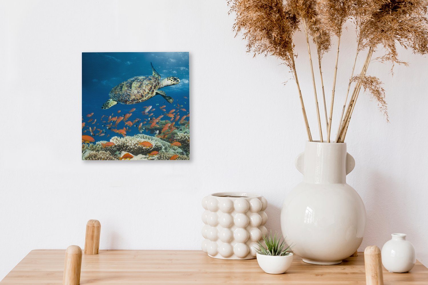 OneMillionCanvasses® Leinwandbild Korallenriff Schlafzimmer mit Wohnzimmer Schildkröte, Leinwand Bilder (1 für St)