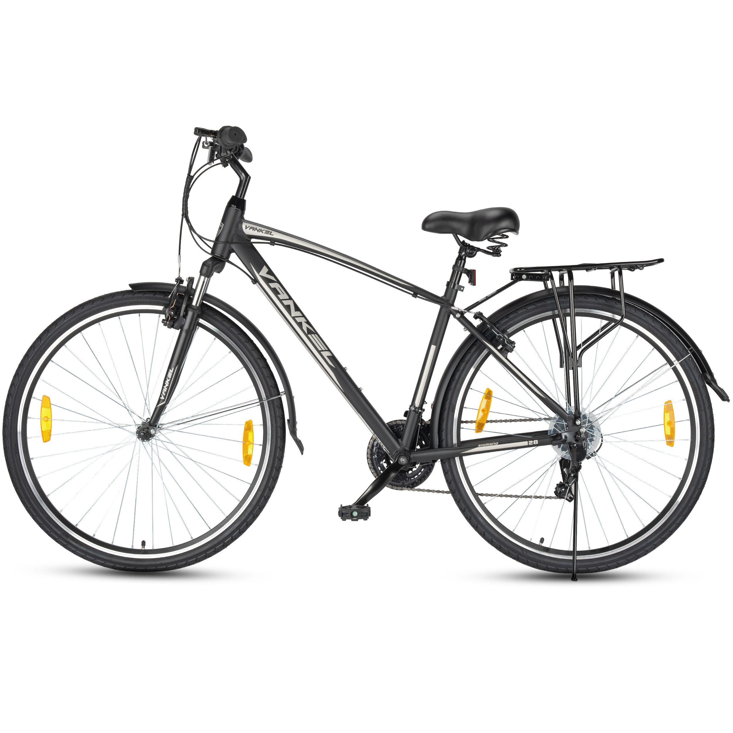 Vankel Mountainbike 28 Zoll, Kettenschaltung, Alurahmen, Federgabel, V-Brakes, 21 Gang, Kettenschaltung, Herrenrad, Alltag, Freizeit, Gepäckträger, Schutzbleche, Seitenständer