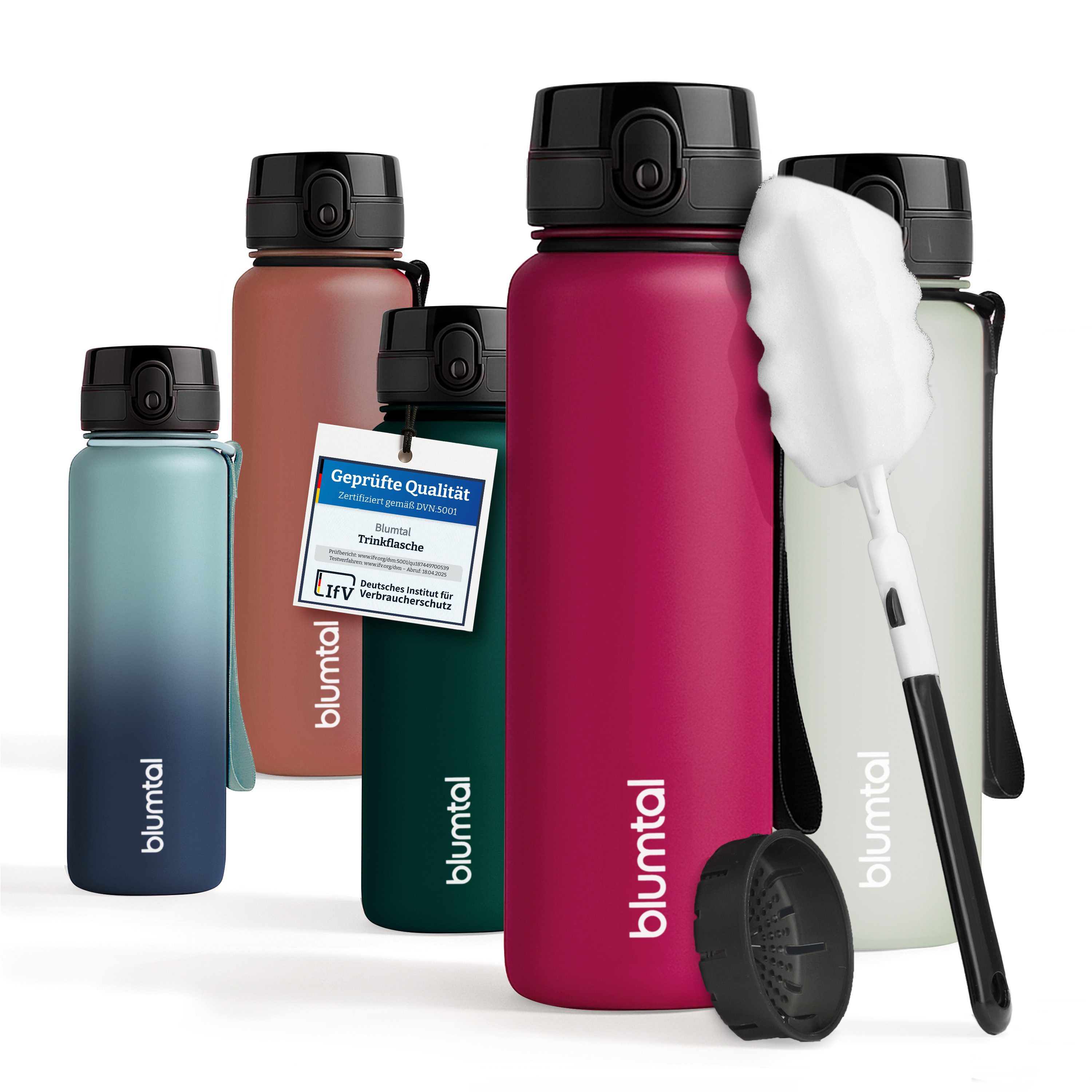 Blumtal Trinkflasche auslaufsichere Trinkflasche Sport + 1-Klick-Verschluss, BPA-frei, Wasserflasche mit Sieb, spülmaschinenfest, F.A.Z. Kaufkompass getestet