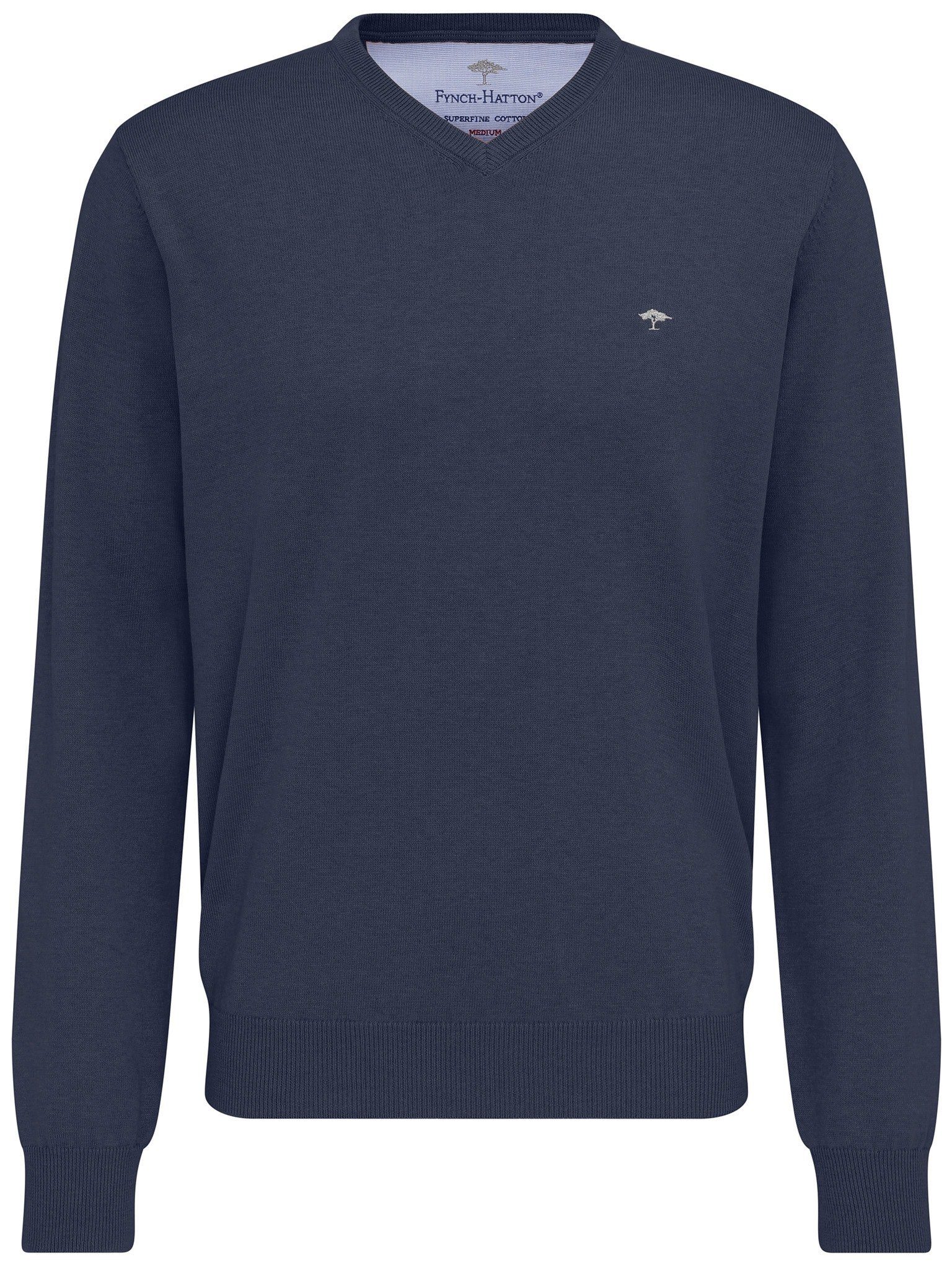 mit V-Kragen FYNCH-HATTON V-Ausschnitt Strickpullover FYNCH-HATTON (1-tlg) mit night Pullover