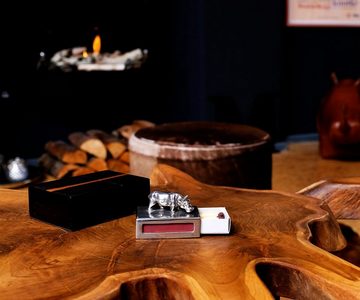 Brillibrum Etui Edle Zinn Streichholz-Box mit dekorativer Figur Nilpferd Streichholzschachtel aus Metall mit Zündhölzer