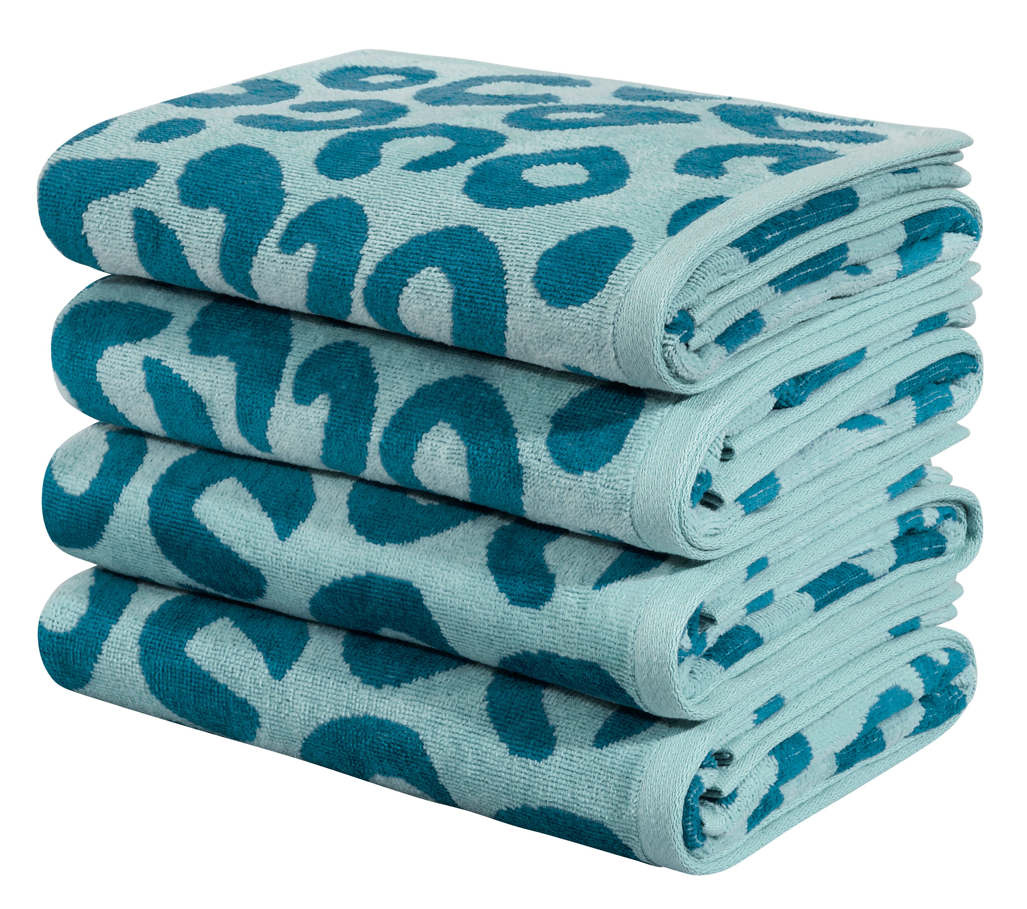 OTTO home Handtuch Set Anna Leopardenmuster, 4-tlg Handtuch-Set, 50x100cm, 100% Baumwolle, Frottiervelours (Set, 4-St), Handtücher, weich, saugstark, modern, Leo, Animal Print