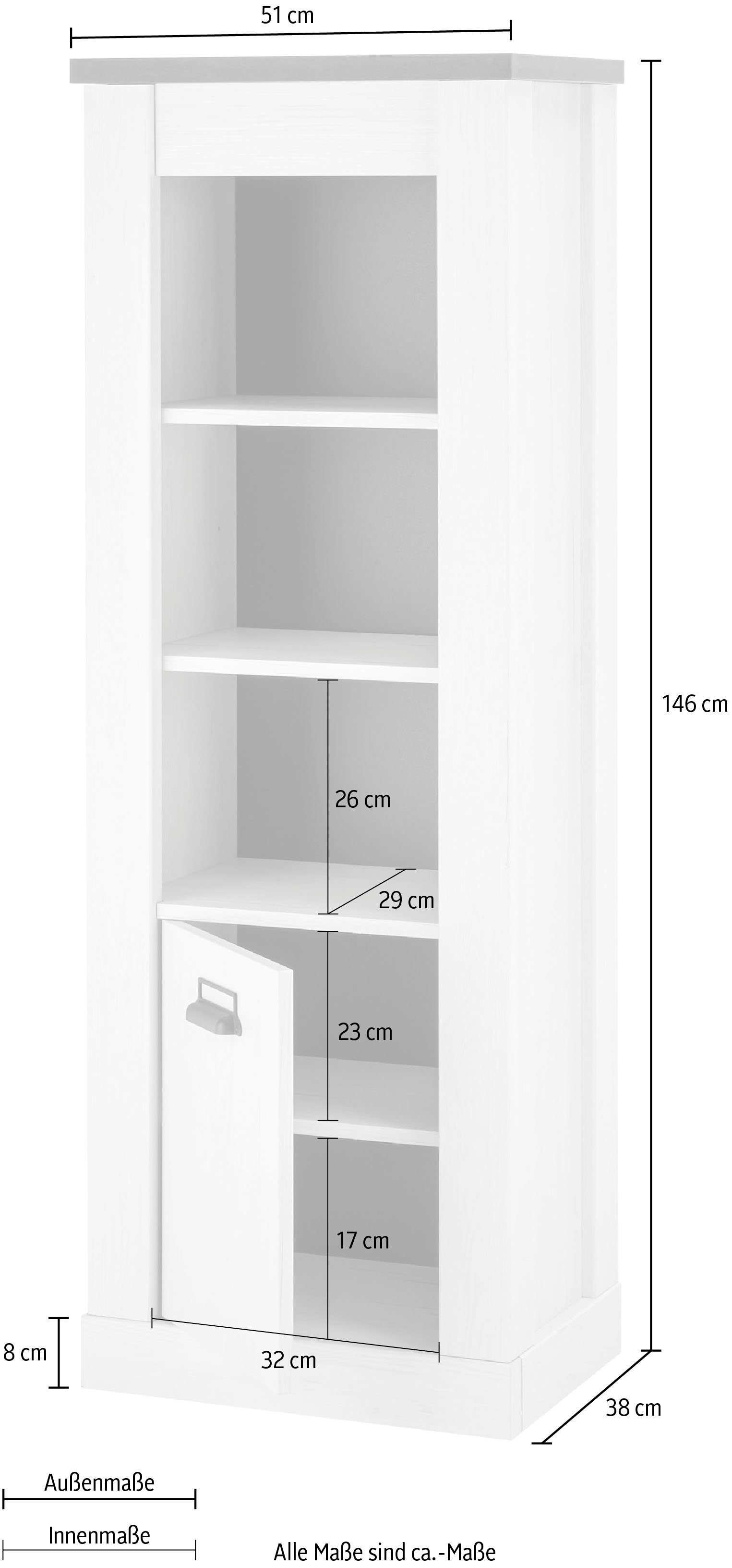 Weiss Metall, Midischrank Dekor, in cm Pinie Apothekergriffen affaire Home modernem aus Dekor mit SHERWOOD Holz Höhe 146