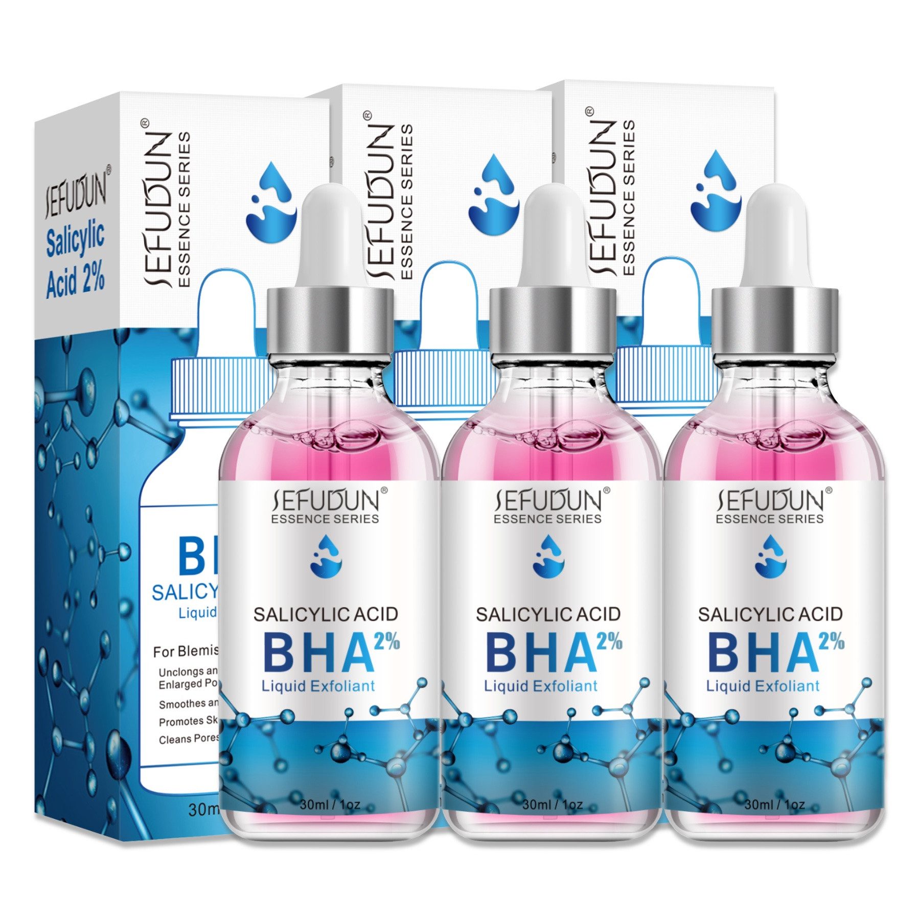 P-Beauty Cosmetic Accessories Gesichtsserum mit Salicylsäure Alicylic Acid BHA 2% Liquid Exfoliant Peeling, 3-tlg., Gesichtspeeling, Gesichtsserum, Hautpflege