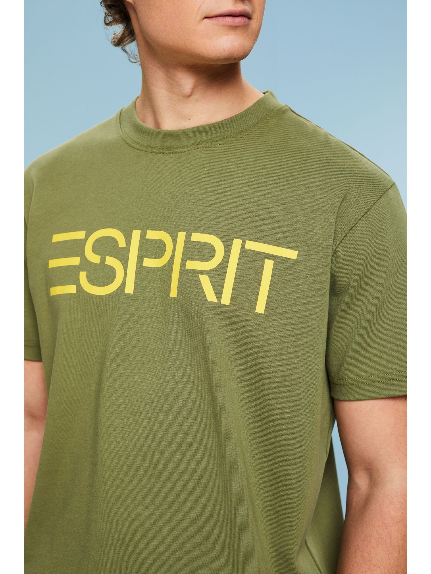(1-tlg) Baumwolljersey T-Shirt OLIVE Logo-T-Shirt Unisex aus Esprit