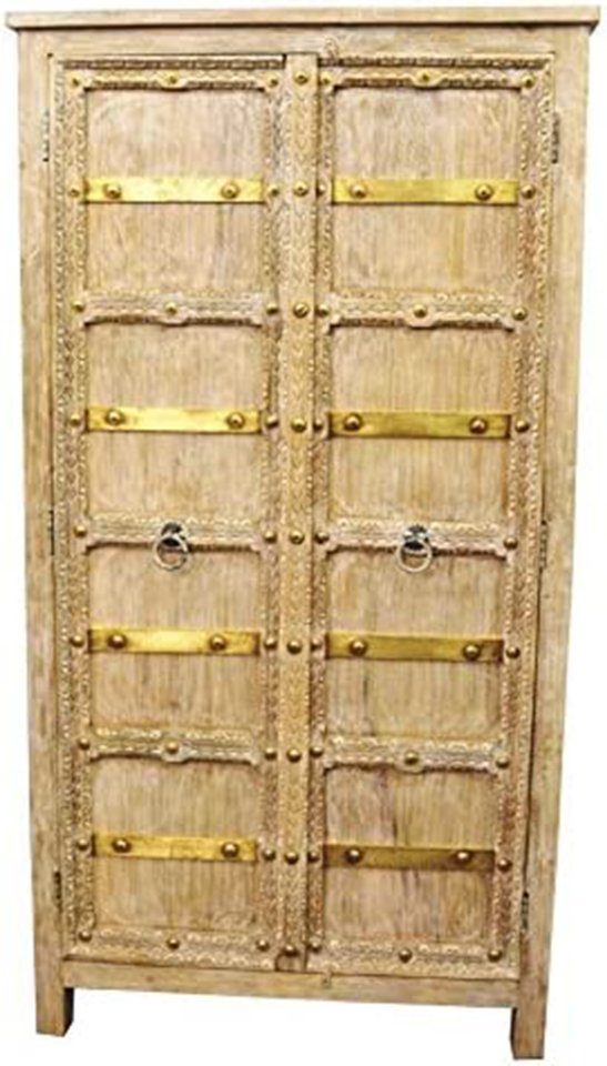 Marrakesch Orient & Mediterran Interior Highboard Indischer Dielenschrank Schrank Bilel handgemacht aus Mangoholz 98 cm (1 St), Handarbeit