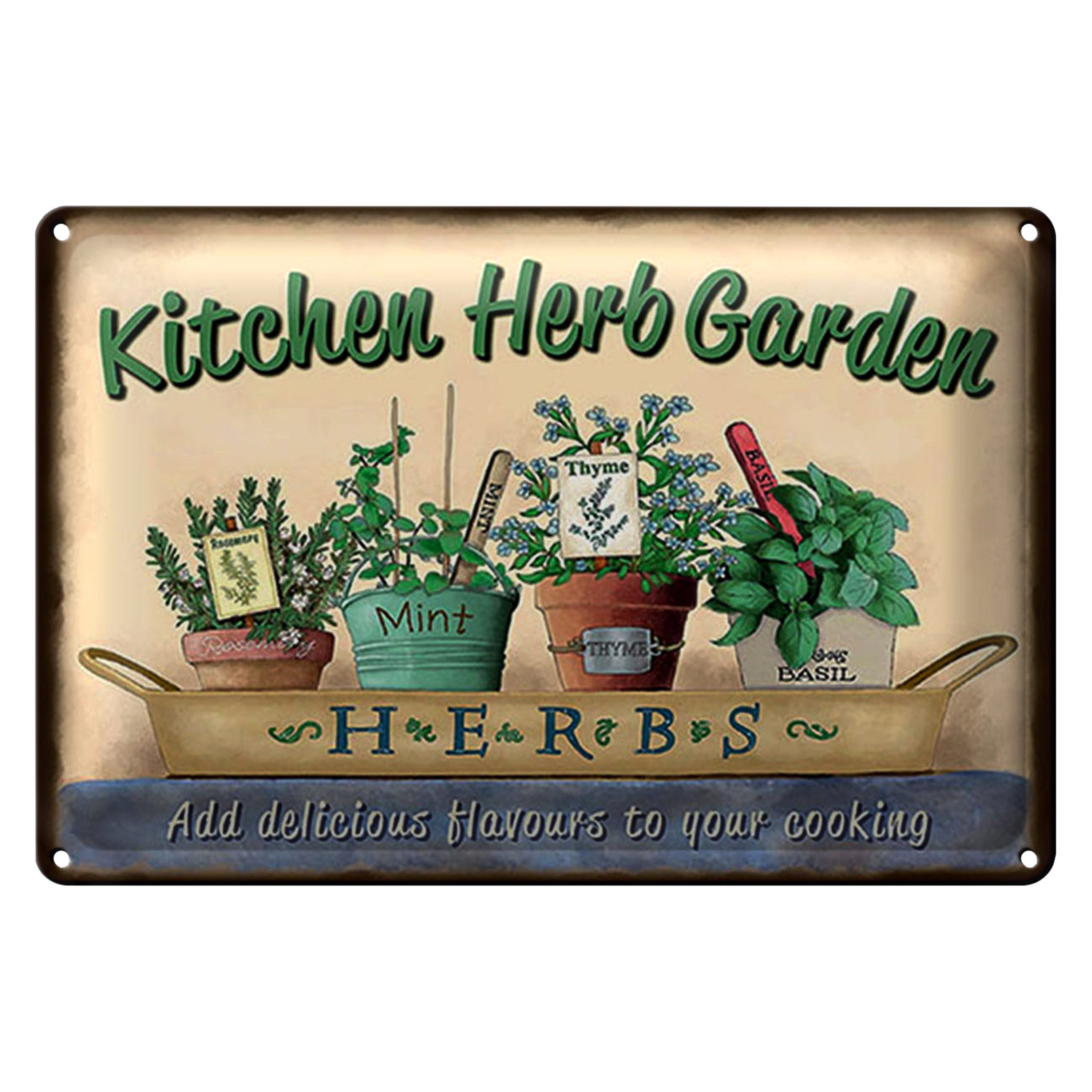 Roomando Metallschild Garten 18x12cm Kirchen Herb Garden Mint Thyme