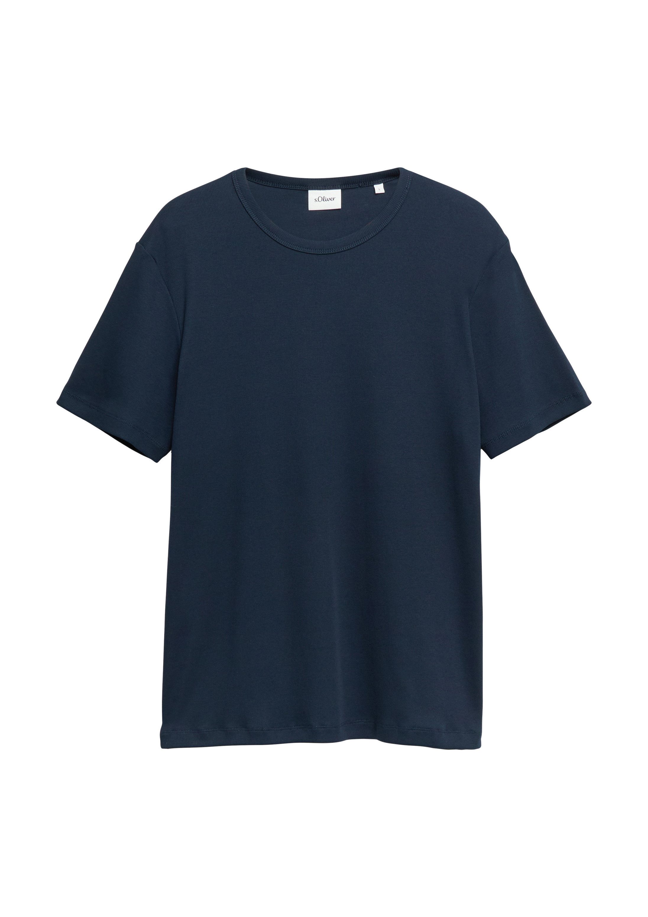 s.Oliver Kurzarmshirt T-Shirt Geripptes T-Shirt mit Crew Neck
