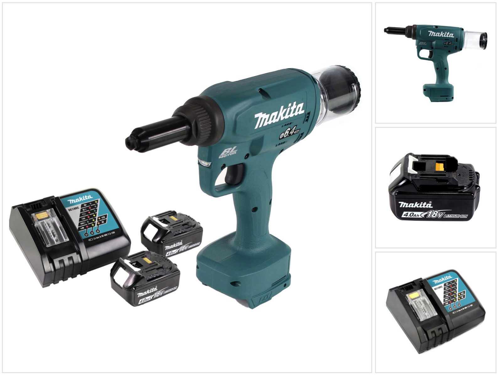 Makita Blindnietzange DRV 250 RM Akku Blindnietsetzgerät 18V 20kN Brushless + 2x Akku 4,0Ah