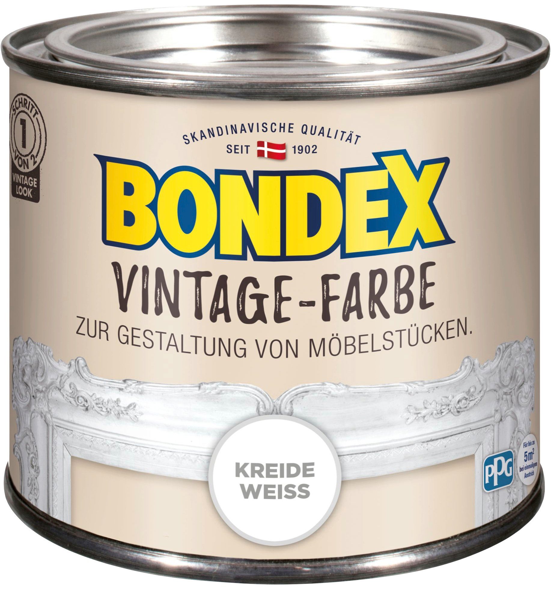 Bondex Bastelfarbe VINTAGE-FARBE, zur Gestaltung von Möbelstücken, 0,375 l Kreideweiß