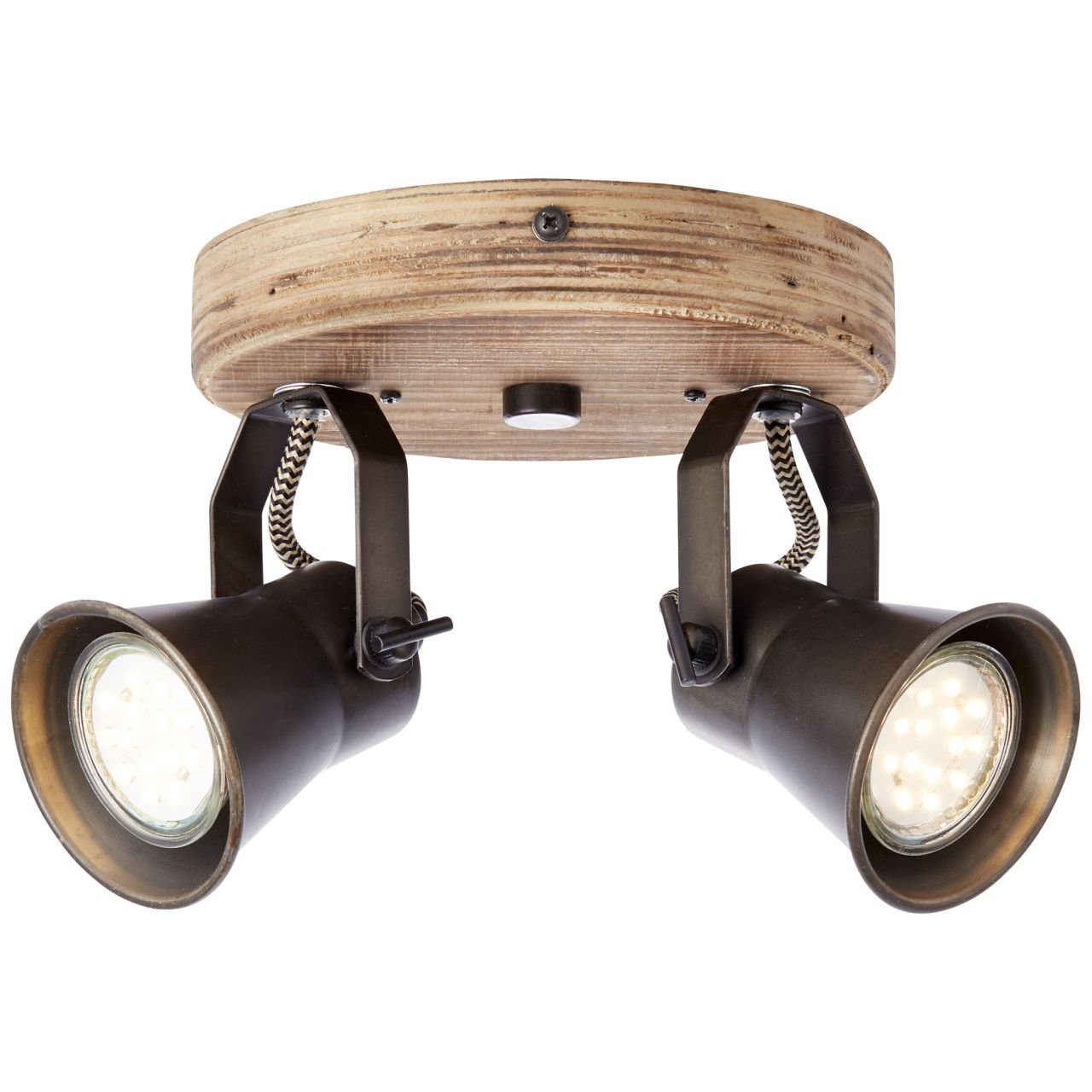 Brilliant Deckenleuchte Seed, Lampe Seed Spotrondell 2flg schwarz stahl/holz hell 2x PAR51, GU10 | Deckenstrahler