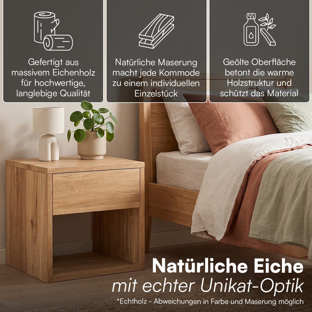 skølm Nachtschrank Floki aus Eiche Massivholz (einzeln, natur geölt) Nachtschrank mit Schublade, 40x40x40 cm