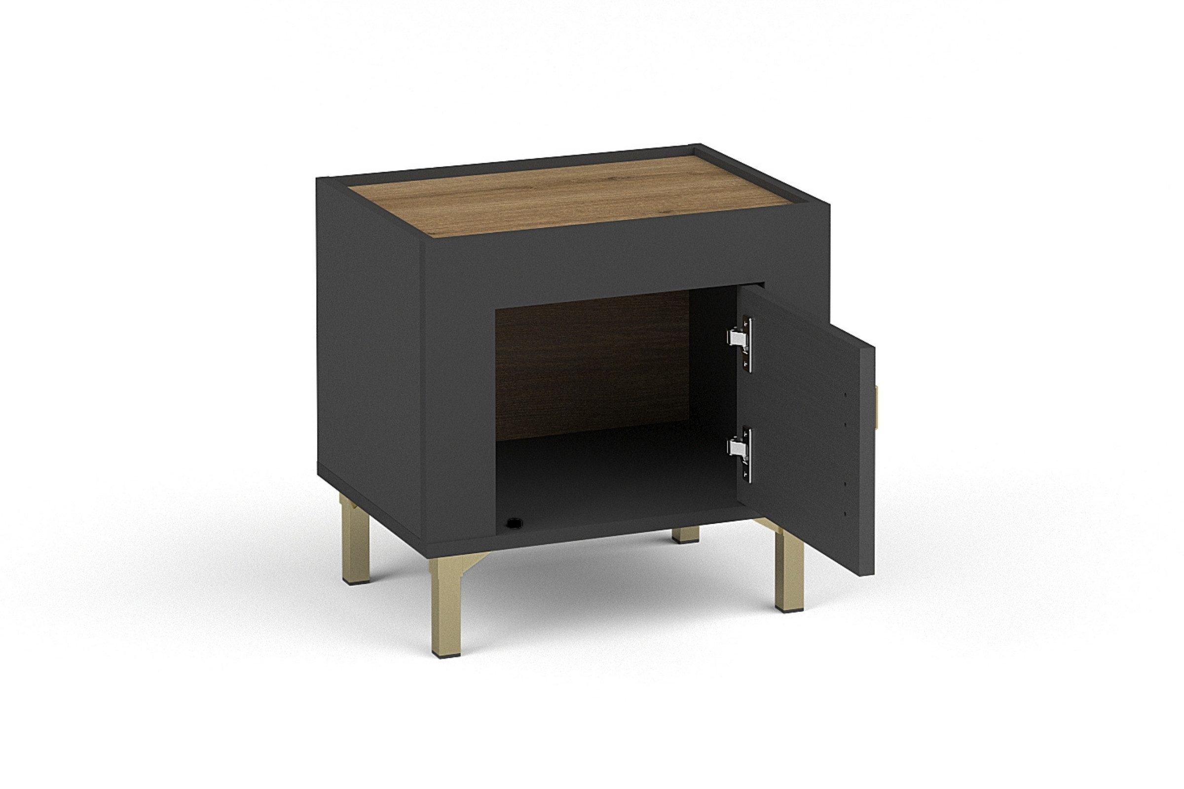 Deine Möbel 24 Nachttisch MONI 11, Nachtkommode mit Tür, 48 cm breit (MONI - Kollektion, in Kaschmir, Weiß & Schwarz mit Eiche Whiskey, 1-St., Set), ideal für Schlafzimmer & Jugendzimmer
