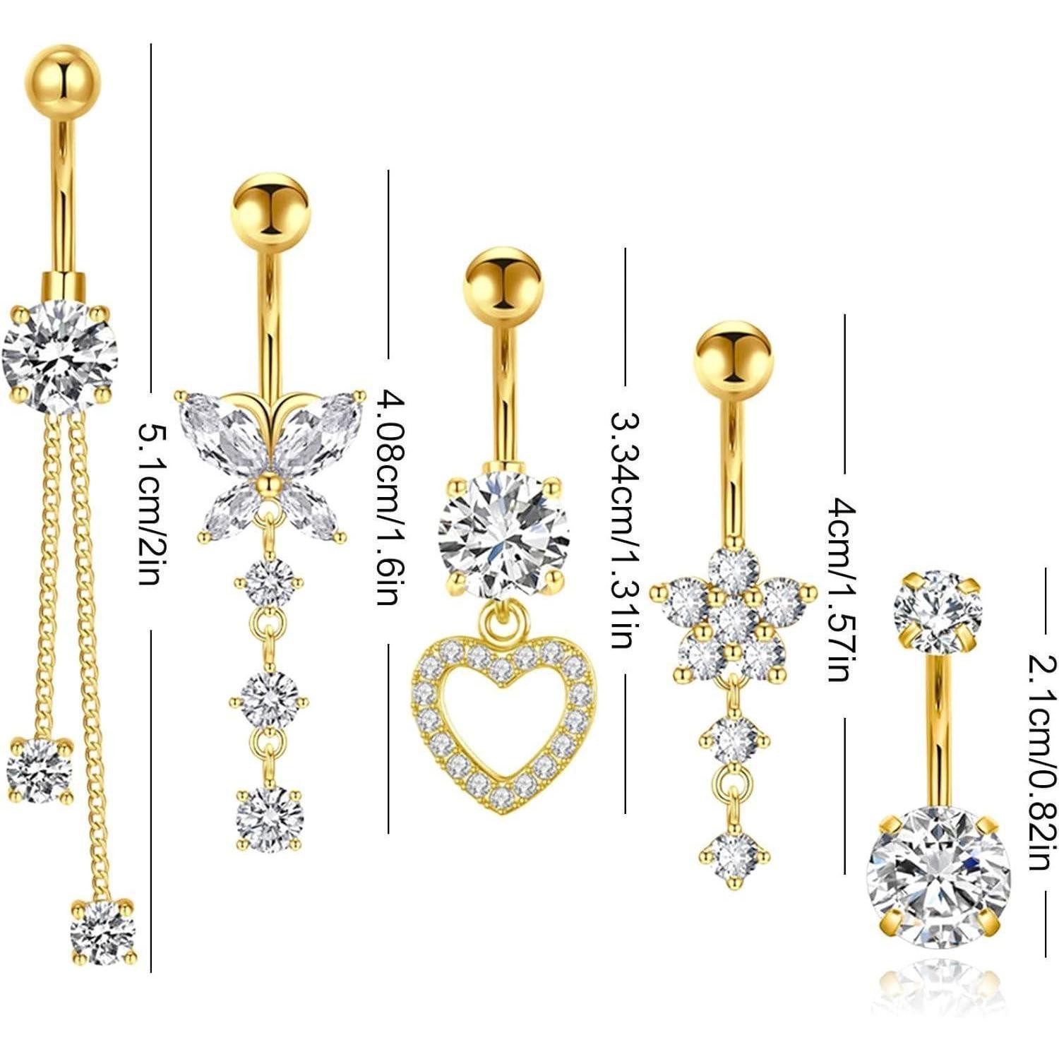 Bipl Bauchnabelpiercing Bauchnabelpiercing 5er Set Gold Diamant Herz Schmet günstig online kaufen