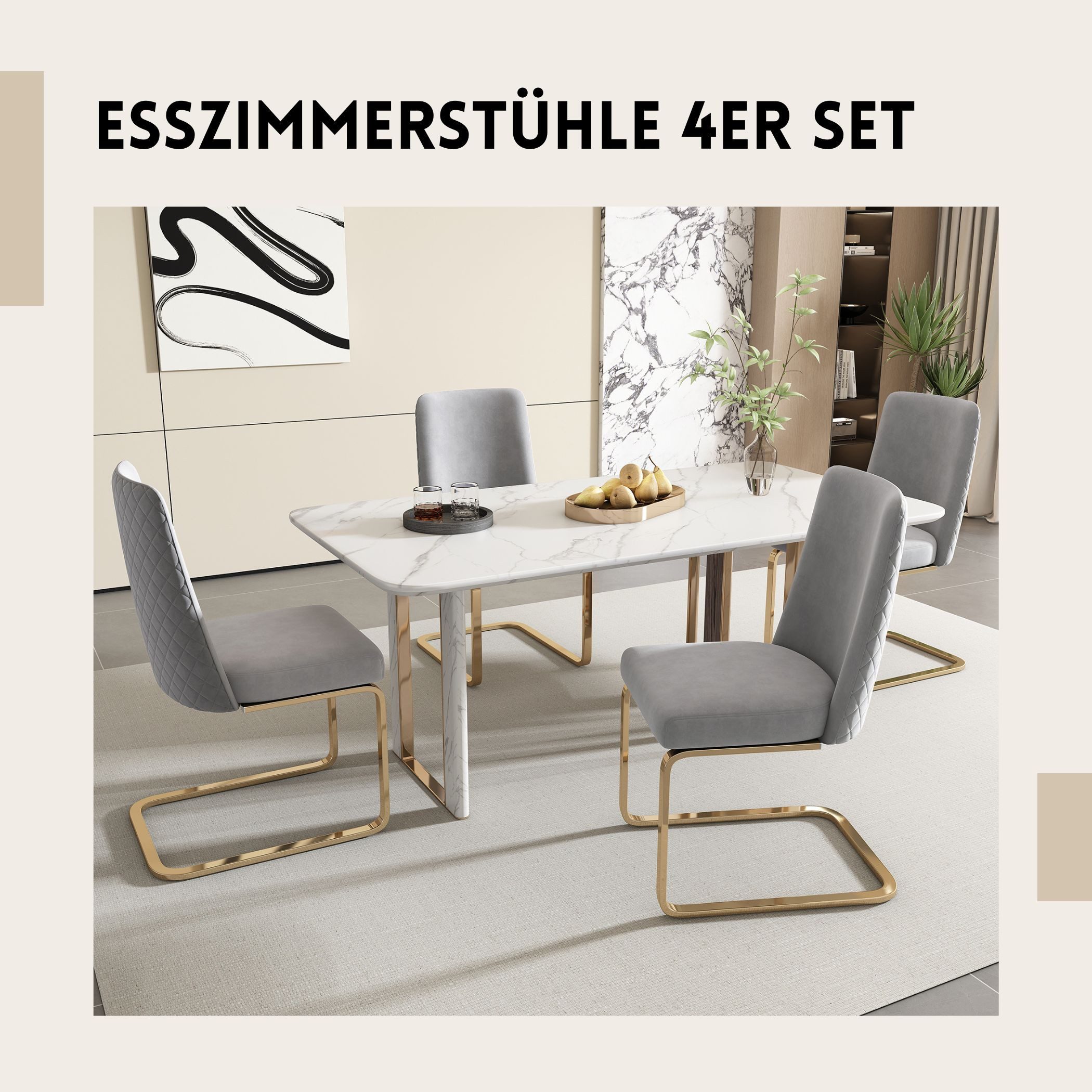 SeedWave Freischwinger Samt-Schwingstühle mit Rautenmuster Rückenlehne, günstig online kaufen