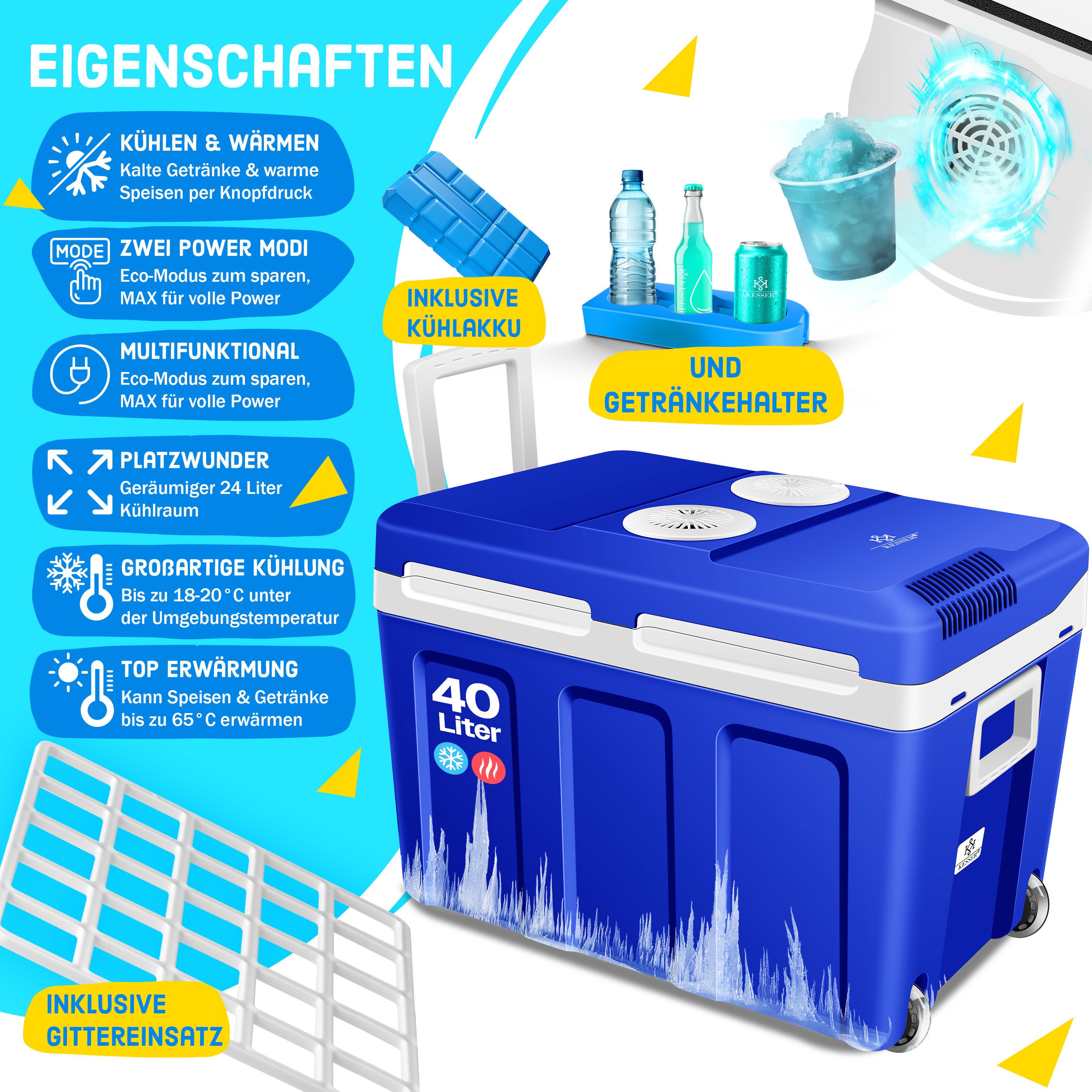 KESSER Kühlbox, 40 l, Thermo-Elektrisch Warmhalten & kühlen -18 bis 65° C für Auto & Camping