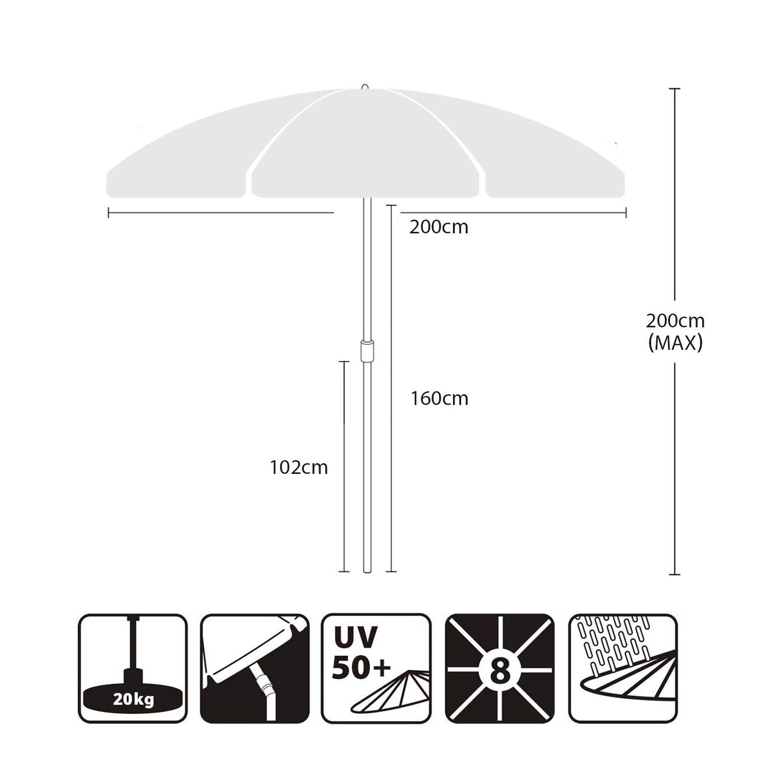 Sekey Balkonschirm 200 cm Sonnenschirm mit Schutzhülle für Balkon Garten, UV-Schutz 50+, LxB: 180,00x180,00 cm, Neigungswinkel und Höhe Verstellbar