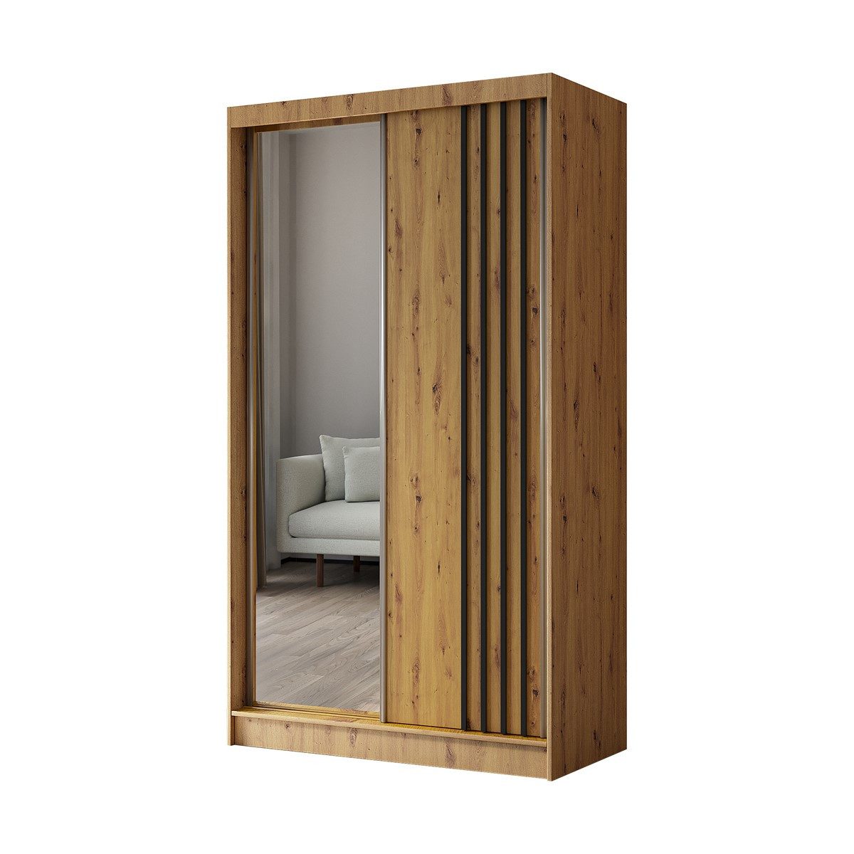 Compleo Schwebetürenschrank mit Lamelle MALTA, minimalistisches Design, Breite: 160 cm Schwebetürensystem - Laguna