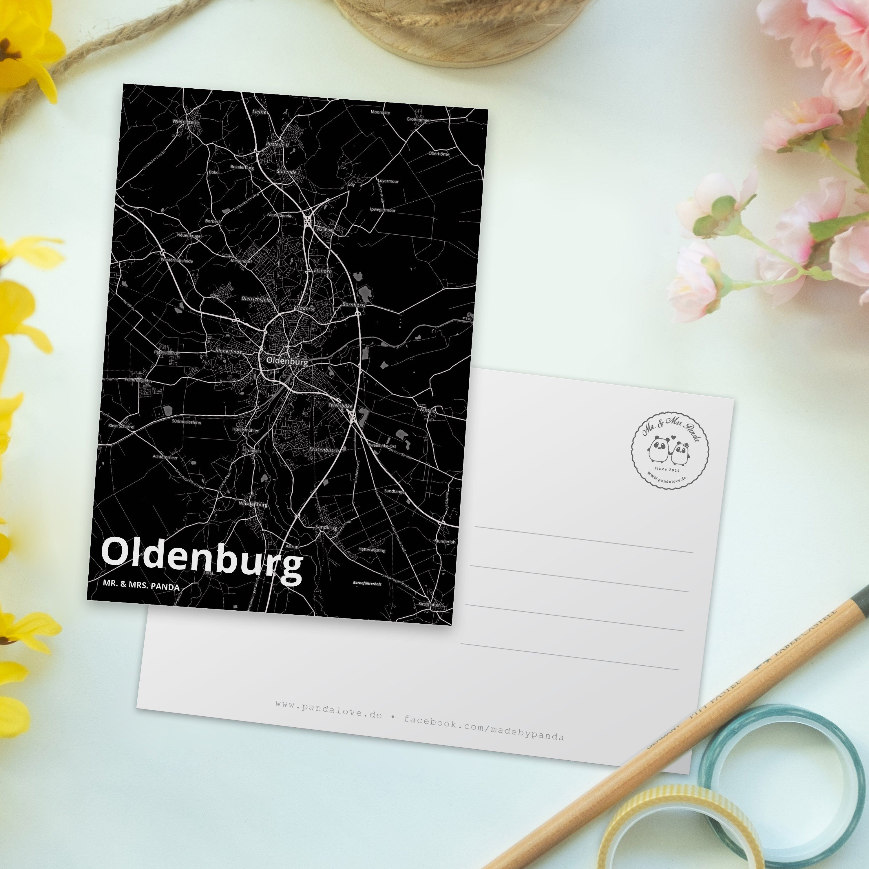 Mr. & Mrs. Panda Postkarte Grußka Stadt, Ansichtskarte, Dorf, - Oldenburg Städte, Geschenk, Ort