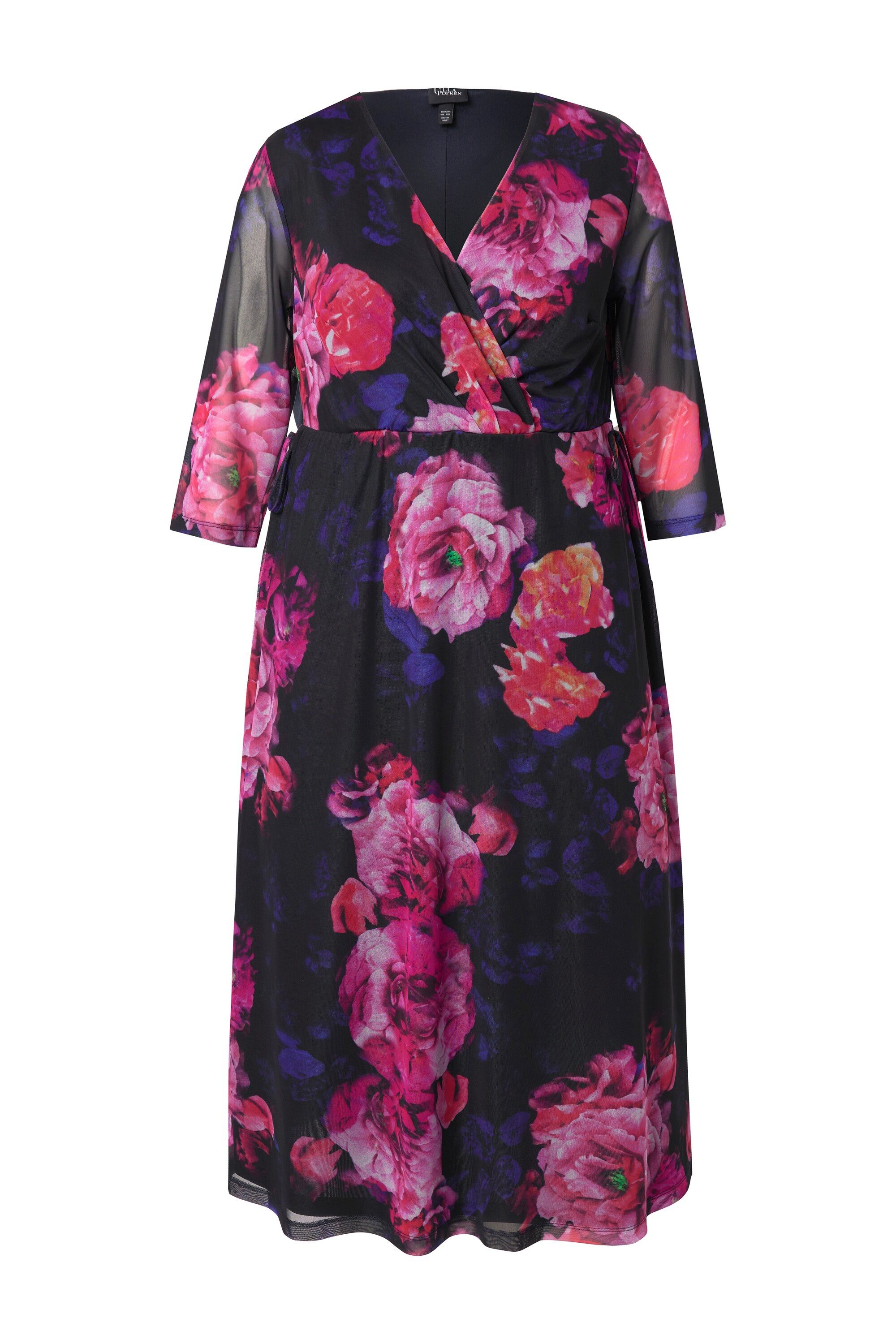 Ulla Popken Abendkleid Mesh-Maxikleid Blüten V-Ausschnitt günstig online kaufen