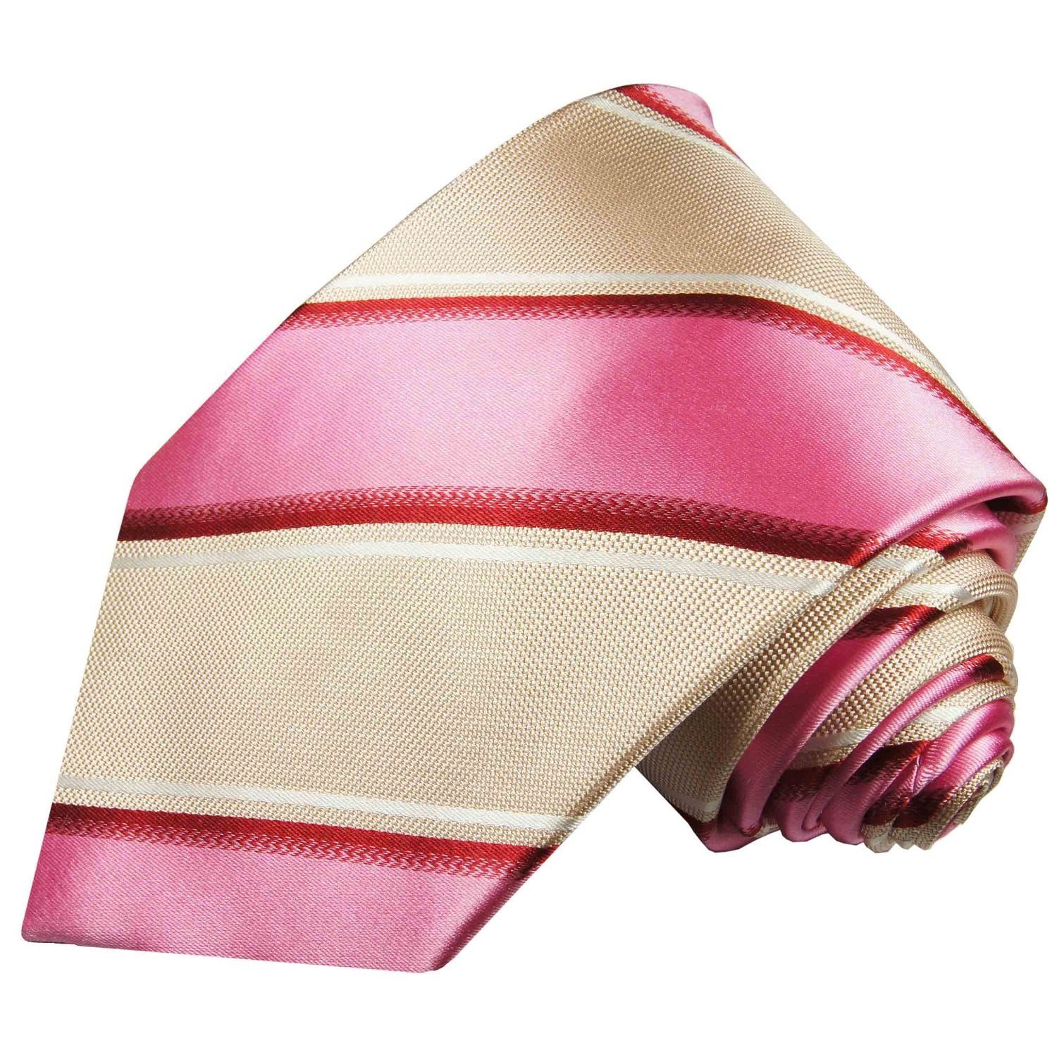 Moderne rosa (6cm), Paul beige 327 pink Herren Schmal Seidenkrawatte Seide gestreift 100% Krawatte Malone