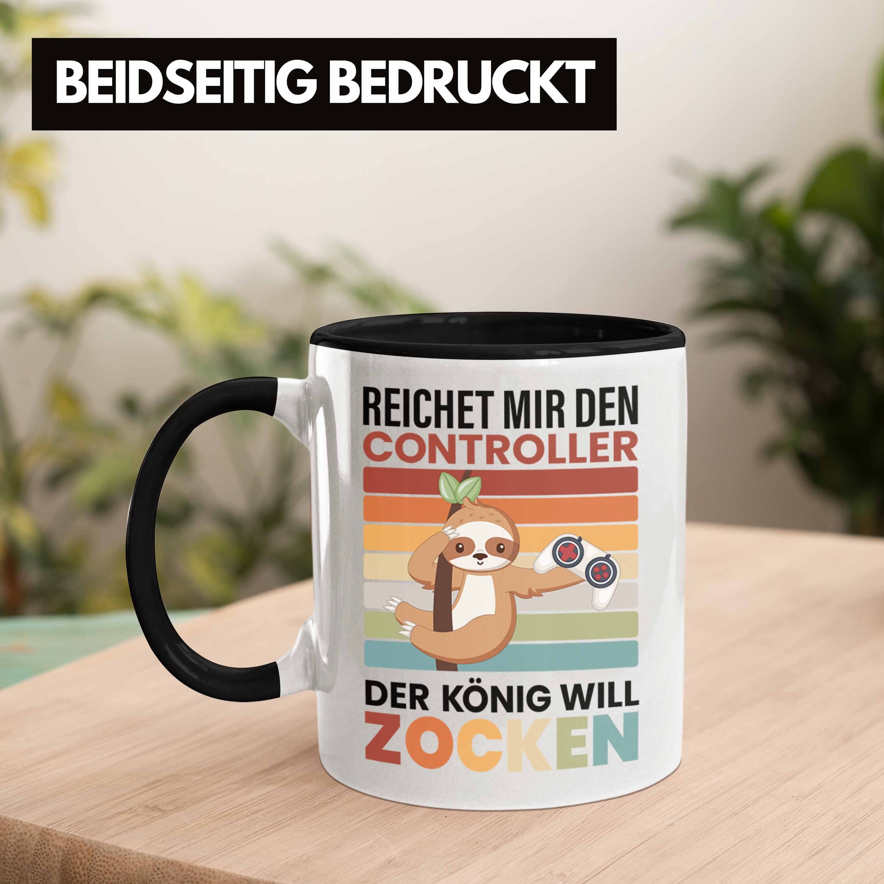 Schwarz Zocker Mir Zocken Controller Grafik Gamer König Jungs Trendation - Geschenkidee Trendation Geschenk Faultier Jungen Tasse Reichet Tasse den