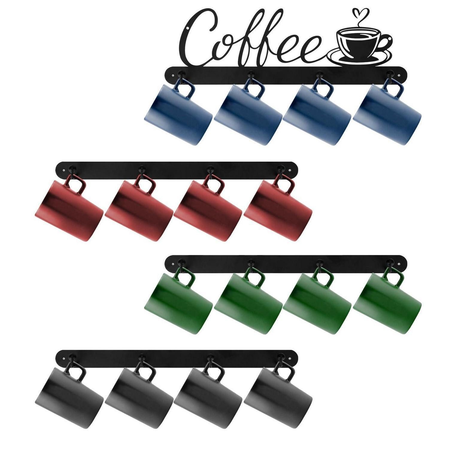 LuxusKollektion Wandregal Kaffeetassenhalter Wandmontage 4er Set Metall Haken, 4-tlg.