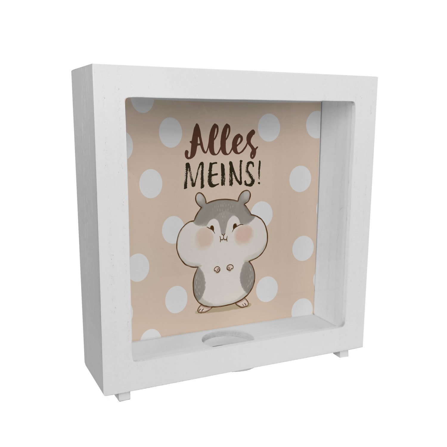 Spardose Hamster Rahmen Spardose aus Holz mit Spruch Alles meins