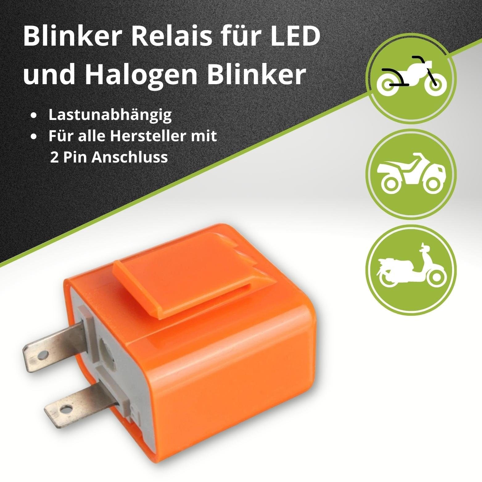 Blinkrelais 12V 2-polig für Standard, LED und Lauflichtblinker