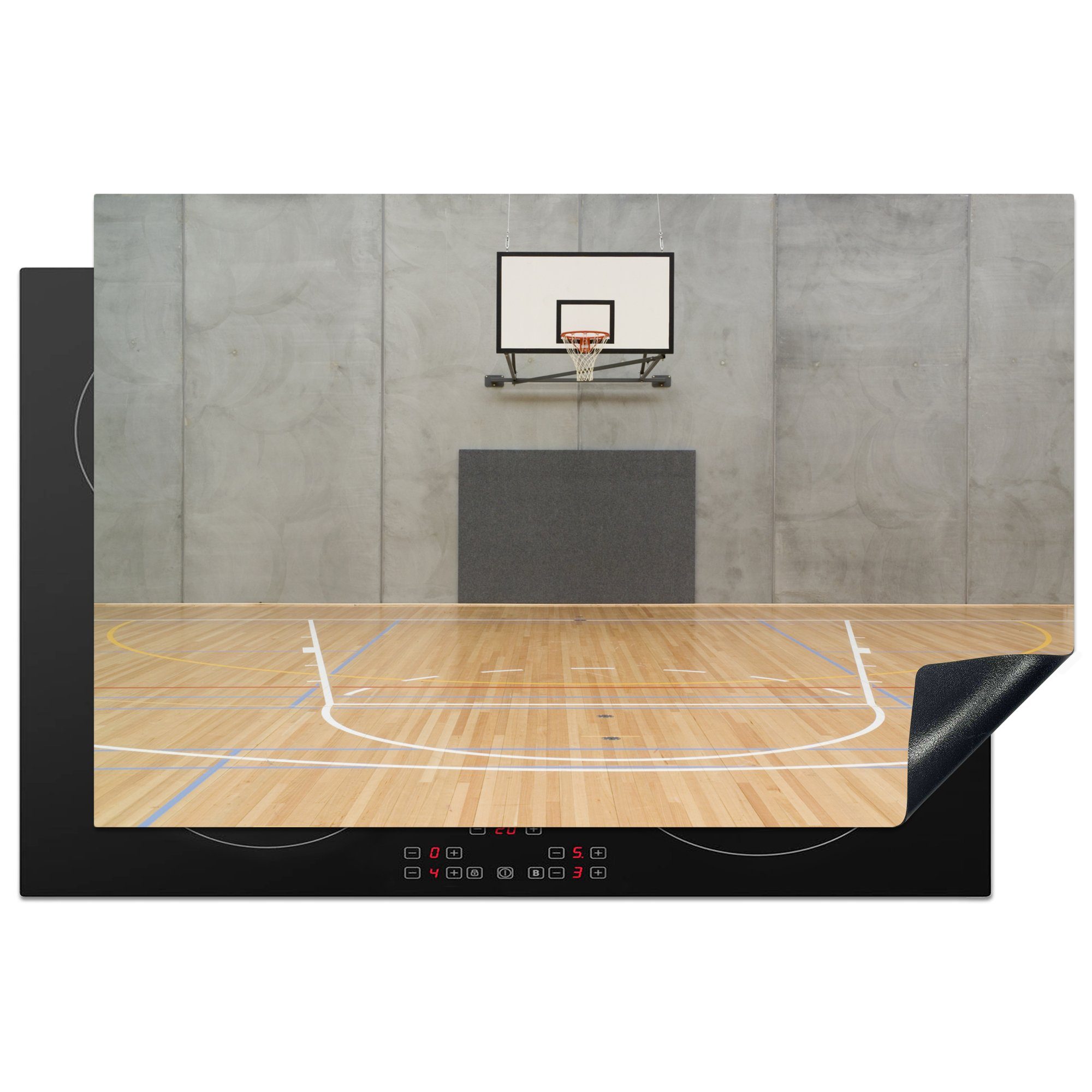 MuchoWow Herdblende-/Abdeckplatte für Induktionskochfeld einer Basketballplatz Schutz Vinyl, (1 küche, leerer Ein Ceranfeldabdeckung 81x52 Halle, in die tlg), cm