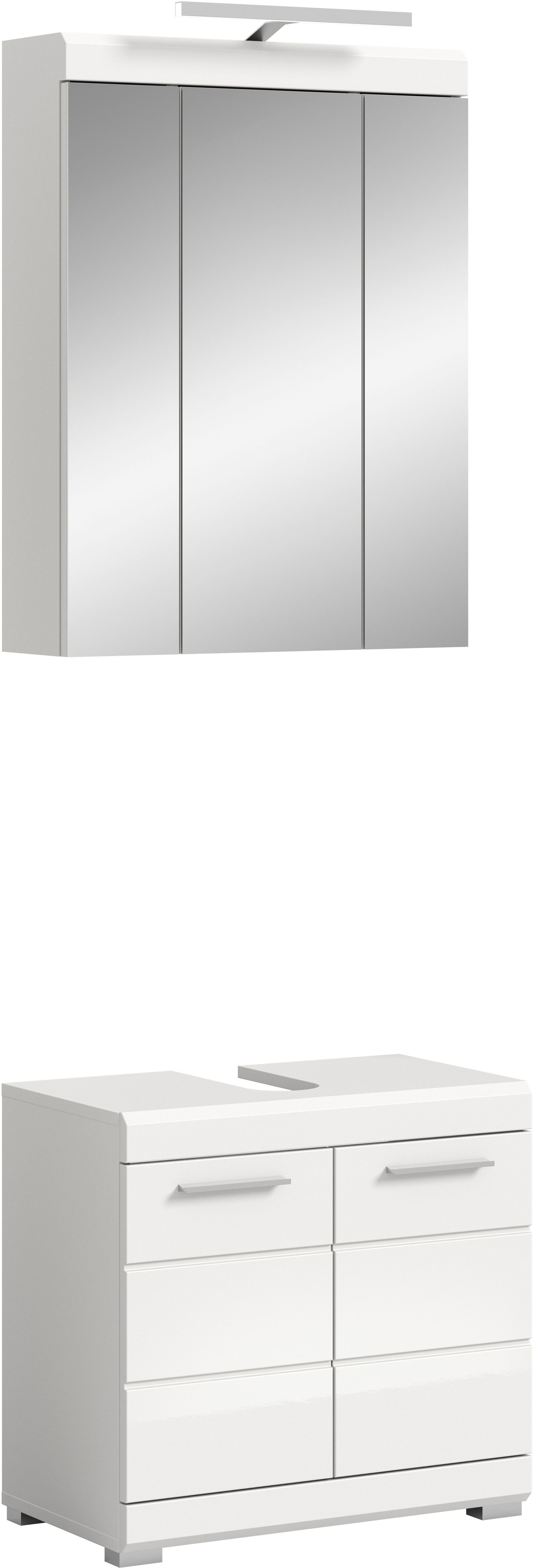 welltime Badmöbel-Set SIENA, 2 teilig, inklusive LED Beleuchtung, bestehend aus:, (Set, 2-St., TOPSELLER), Waschbeckenunterschrank, Spiegelschrank, LED Badaufsatzleuchte
