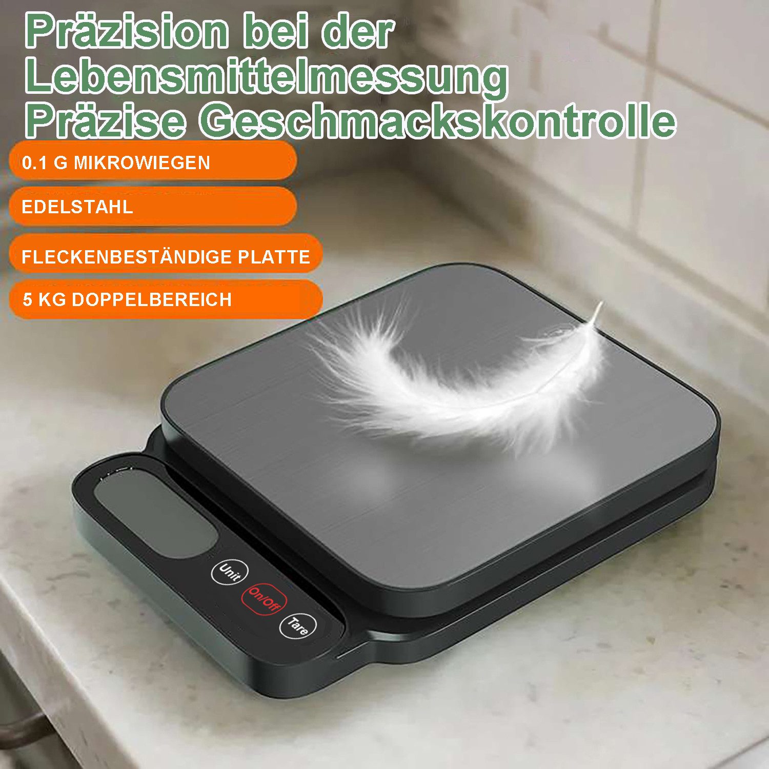 OYLCDI Küchenwaage Digitale Küchenwaage, Edelstahloberfläche, LCD-Display, (Tara-Funktion, automatische Abschaltung, digitale Edelstahl-Lebensmittelwaage), Messgenauigkeit 1 g,bis 5000g 5kg, g/ml/oz/lb/fl