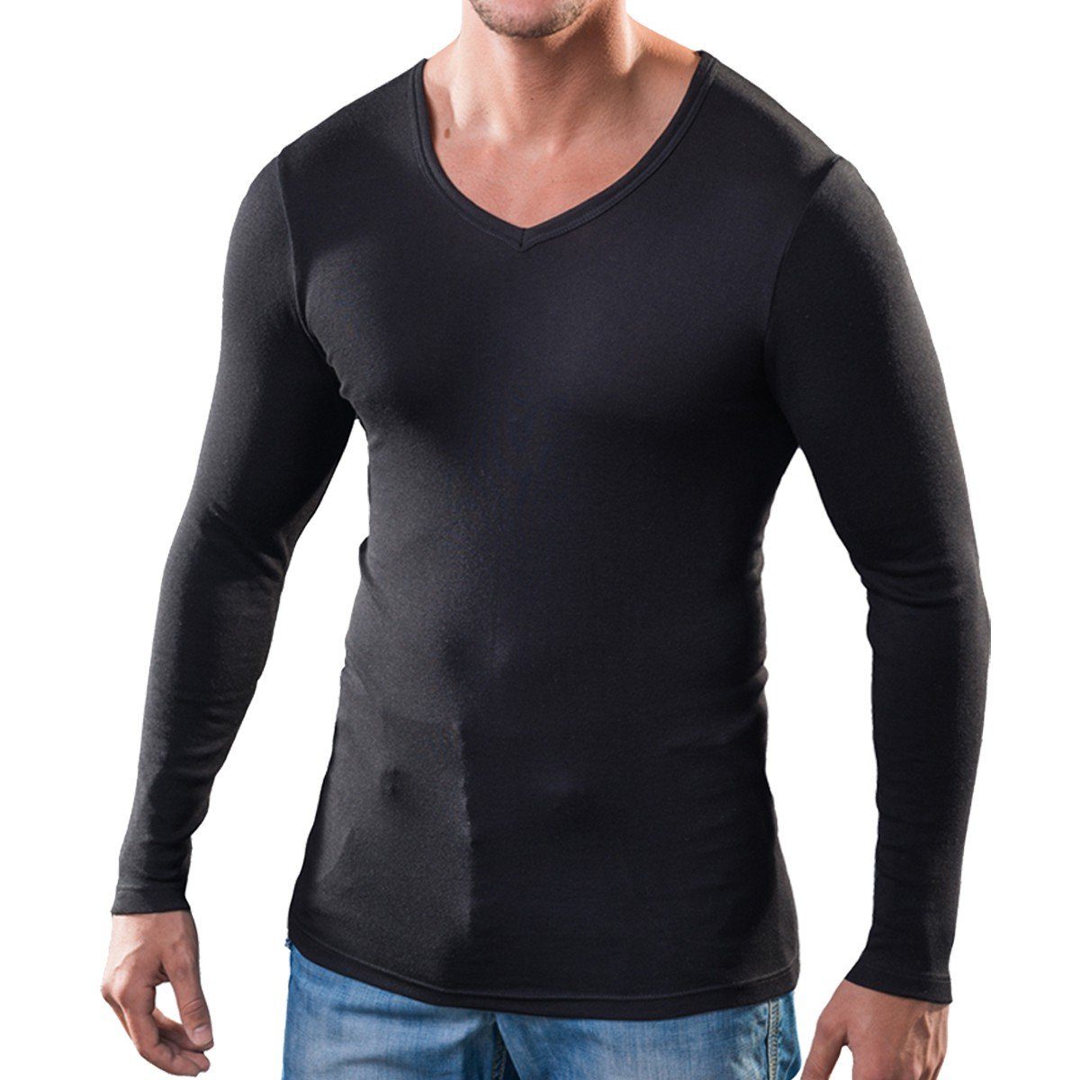 HERMKO Unterziehshirt 164680 Herren langarm Shirt mit V-Ausschnitt aus Baum günstig online kaufen