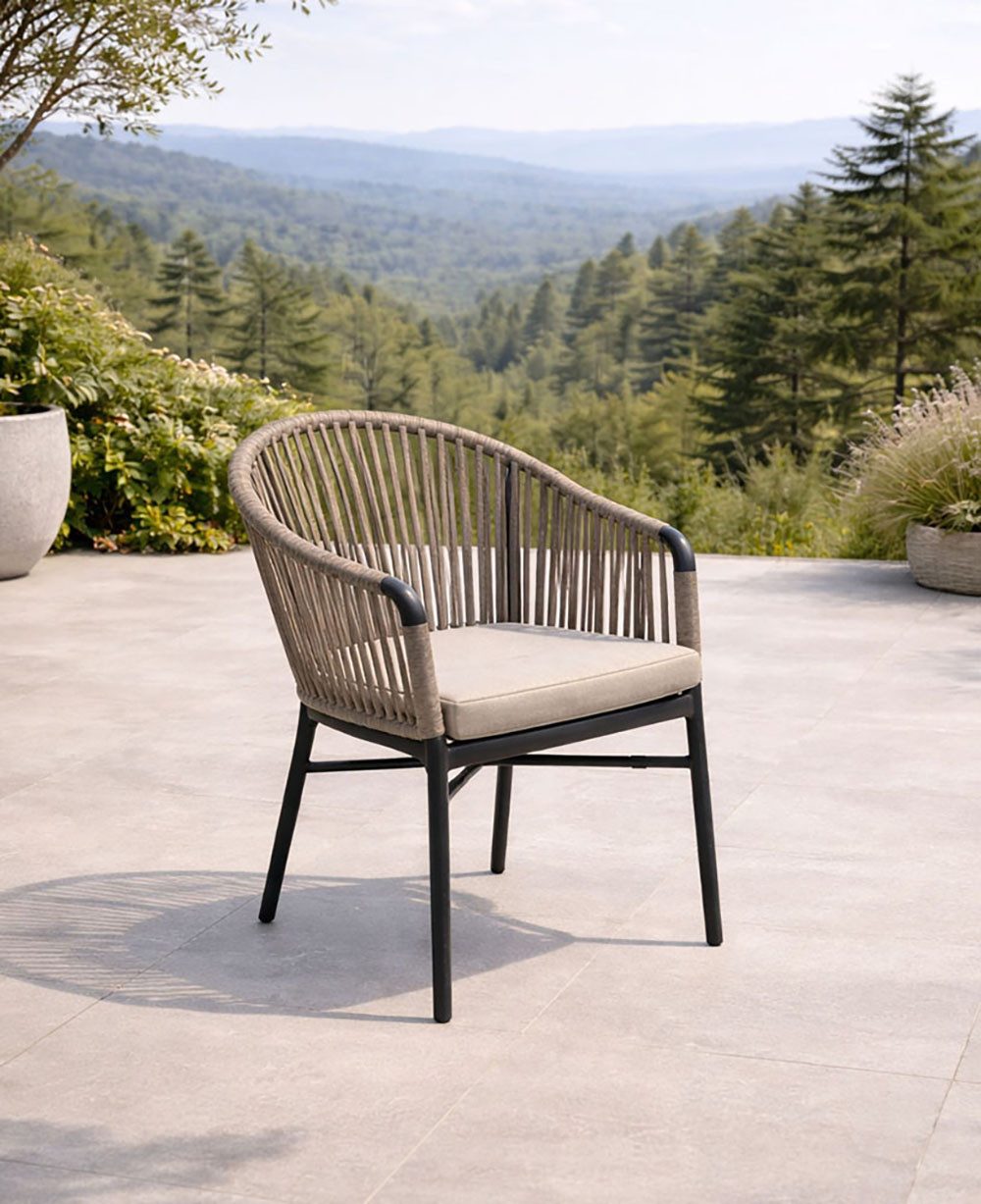Destiny Garten-Essgruppe TORNO BARLETTA 4 Se + Tisch Ø110cm, grau/anthr., (Set, 5-tlg., 4 Stapelsessel inkl. Sitzkissen, 1 Tisch), Aluminium Rope, HPL