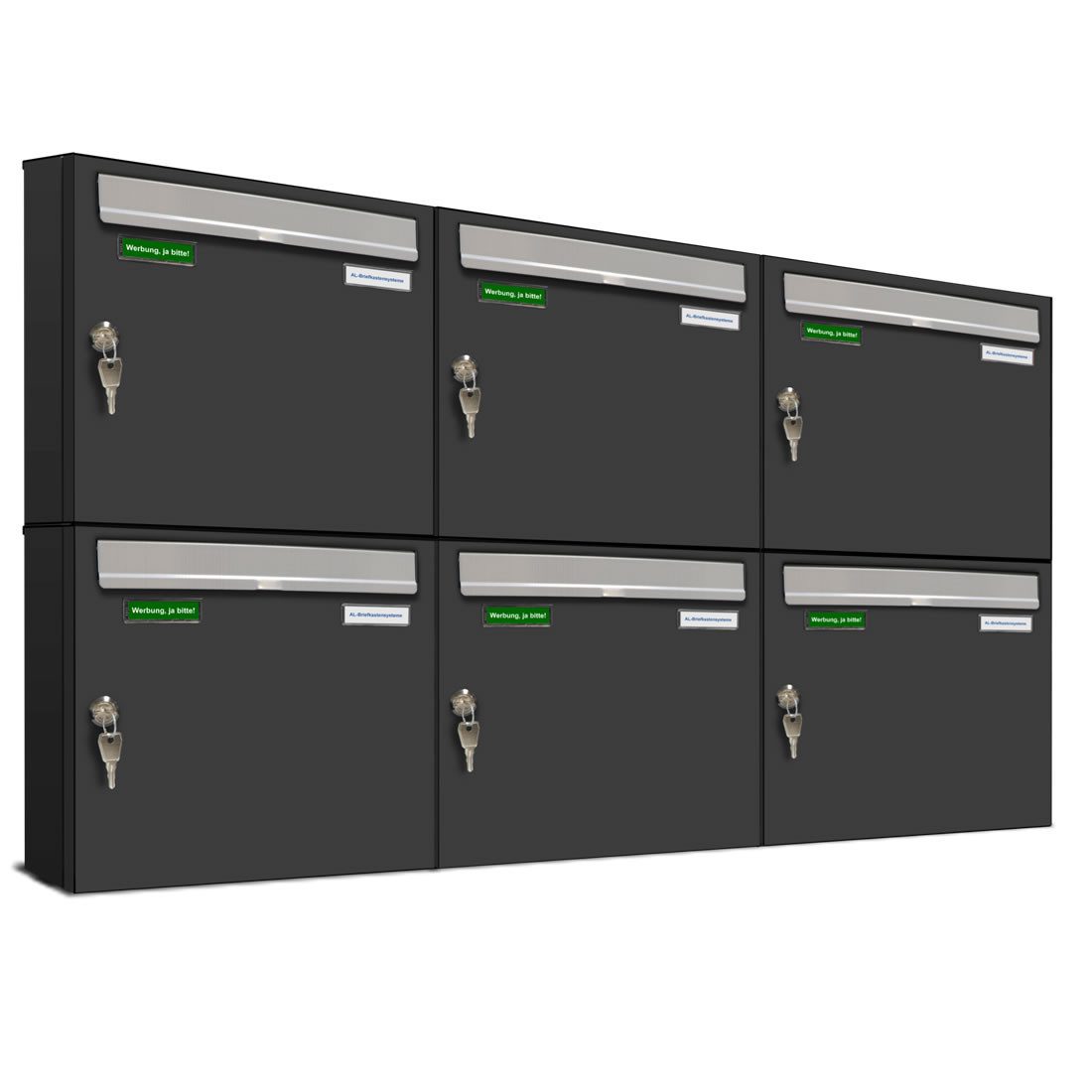 AL Briefkastensysteme Wandbriefkasten 6 Fach Premium Briefkasten A4 in RAL 7016 Anthrazit Grau wetterfest