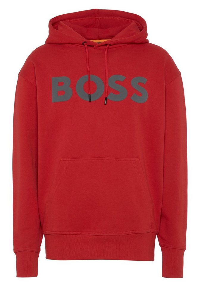 BOSS ORANGE Sweatshirt WebasicHood mit weißem Logodruck, Bequeme Kapuze mit  Kordelzug