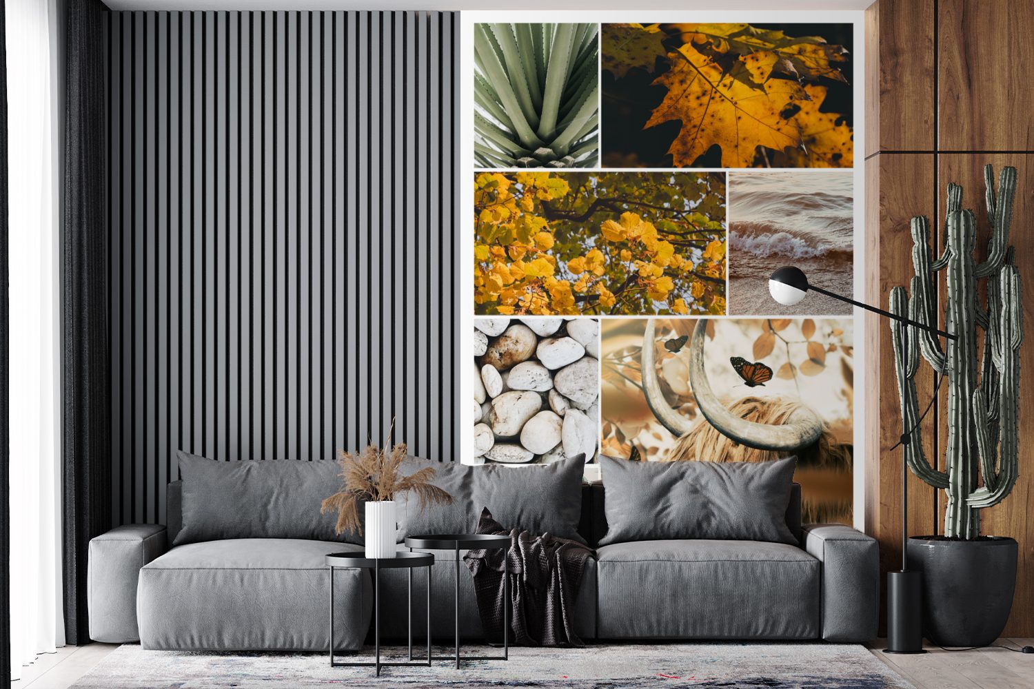 St), Wohnzimmer, (3 - Vinyl Collage Fototapete Tapete Matt, bedruckt, Pflanzen, - für Schottische Highlander MuchoWow Montagefertig Wandtapete Meer -