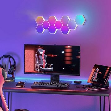 AKKEE LED Wandleuchte Sechseck Wandleuchte RGB Panel Musik Sync Smart LED Licht Wandpanel, LED Dekolicht Wandleuchte Hexagon Licht Farbwechsel mit App-Steuerung, LED fest integriert, Wandleuchte für Gaming Stimmungslichter Deko, DIY Lichtpanels