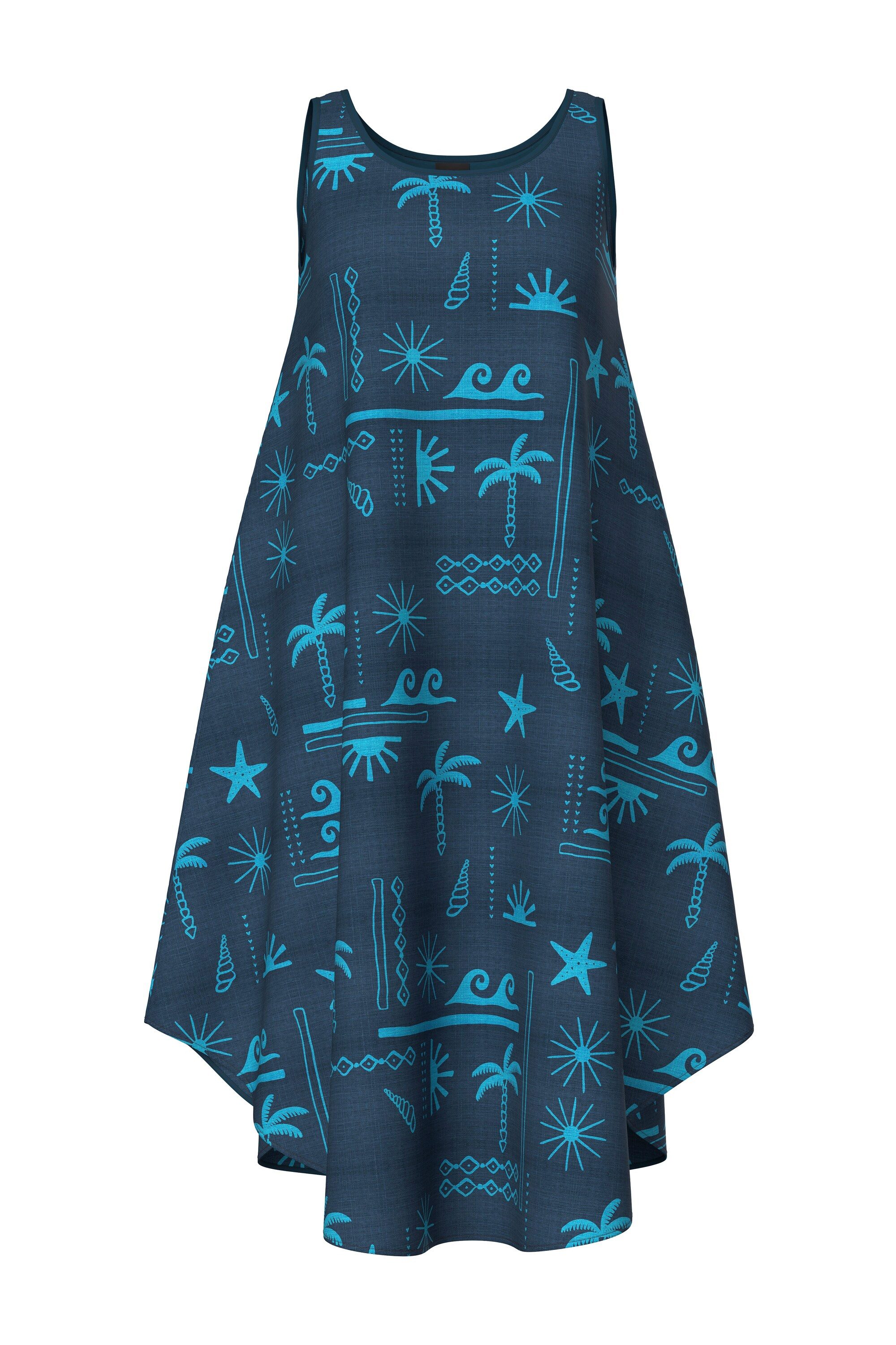 Ulla Popken Maxikleid Midikleid Urlaubsmotiven A-Linie Rundhals ärmellos