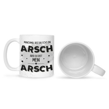 GRAVURZEILE Tasse GRAVURZEILE Tasse mit Spruch - Du bist mein Arsch, Keramik, Farbe: Weiß